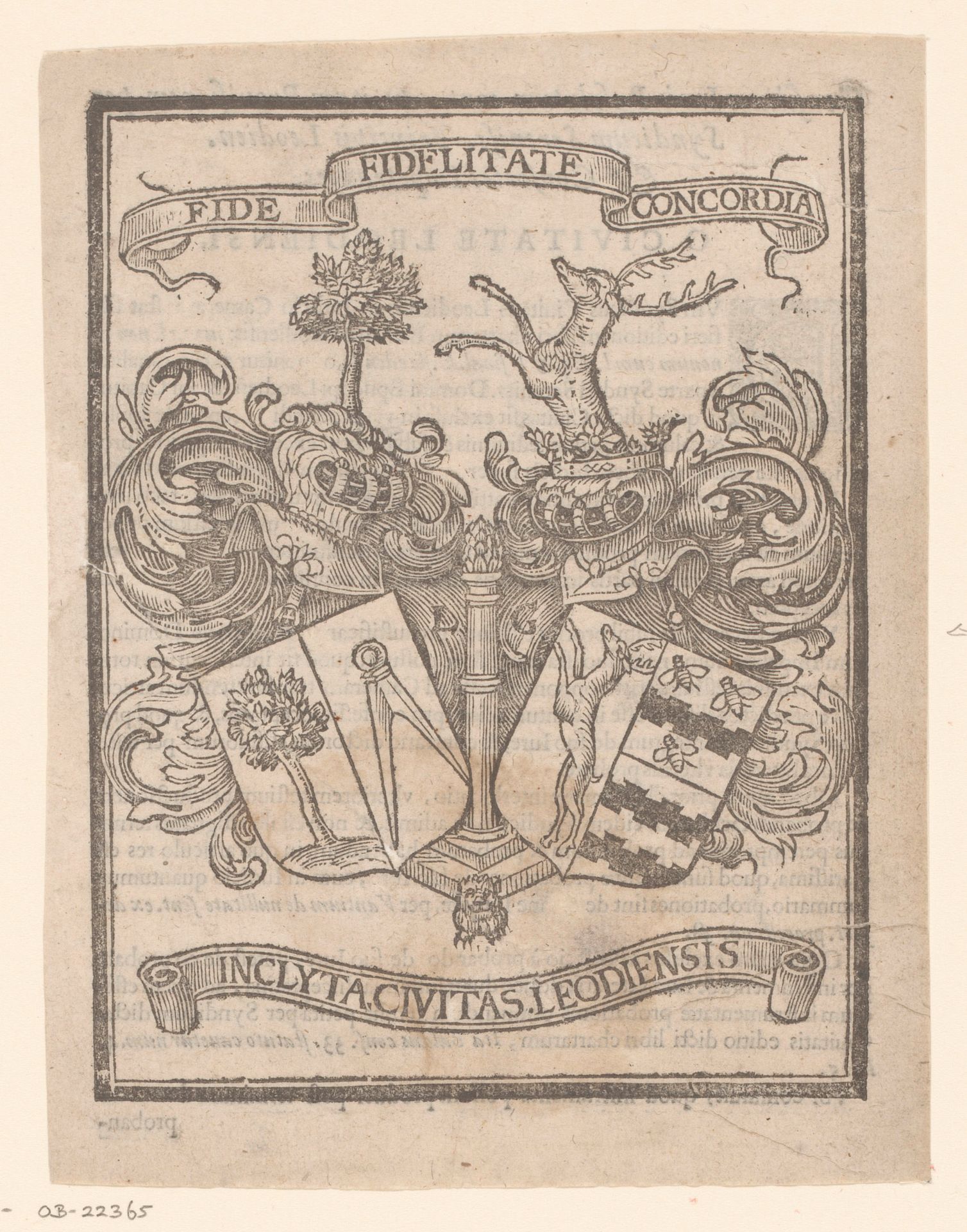 Wapenschilden met familiewapens en stadswapen van Luik by Monogrammist LG (16e eeuw)