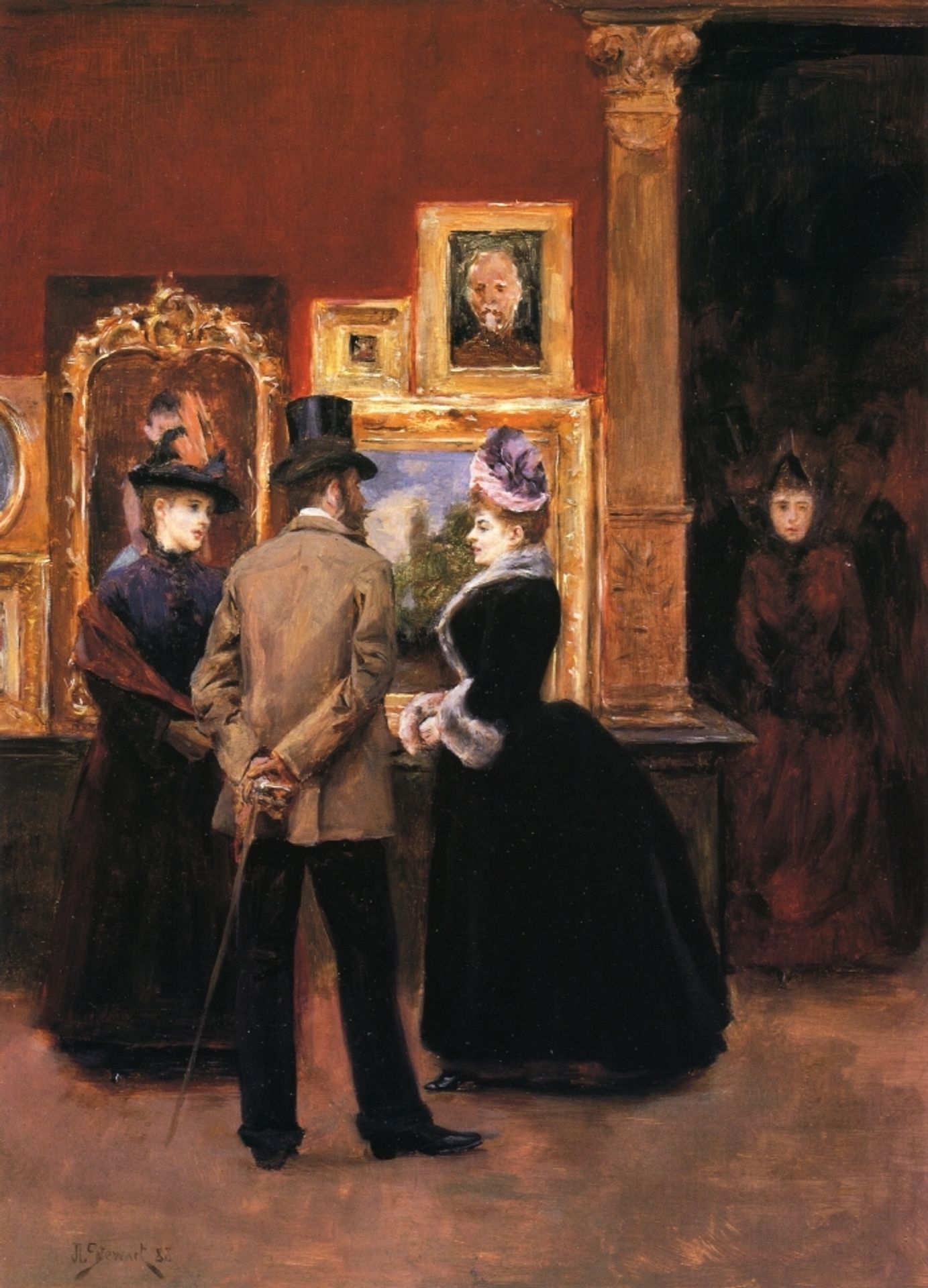 Ladies with a Gentleman in a Top Hat by Julius Leblanc Stewart