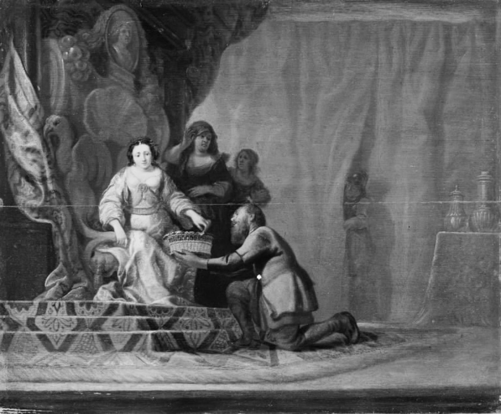 A Peasant Handing a Fruit Basket to an Enthroned Woman by Anonymous