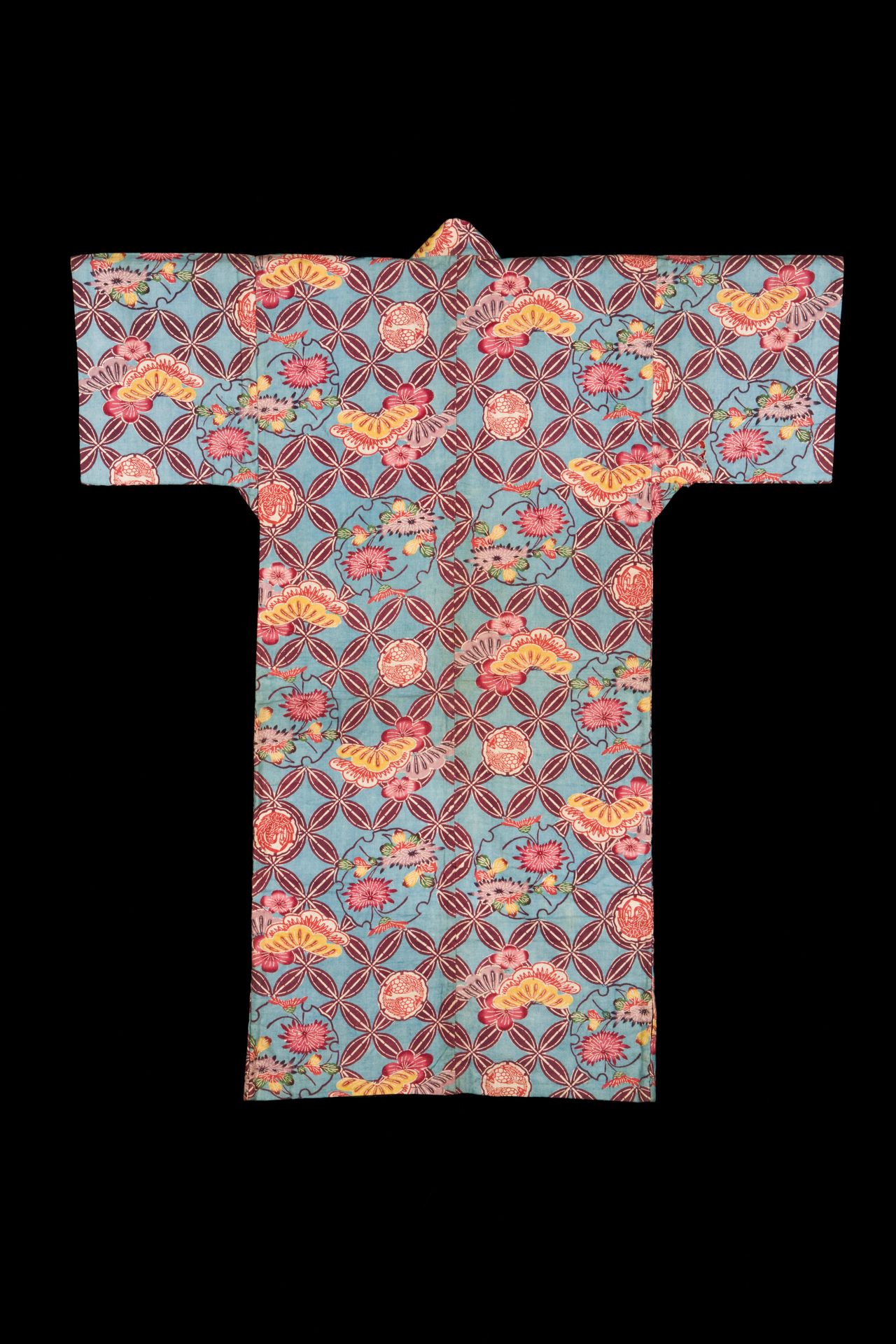 Light blue-ground Ryūkyūan robe (ryūso) with pine and snowflake motif by Anonymous