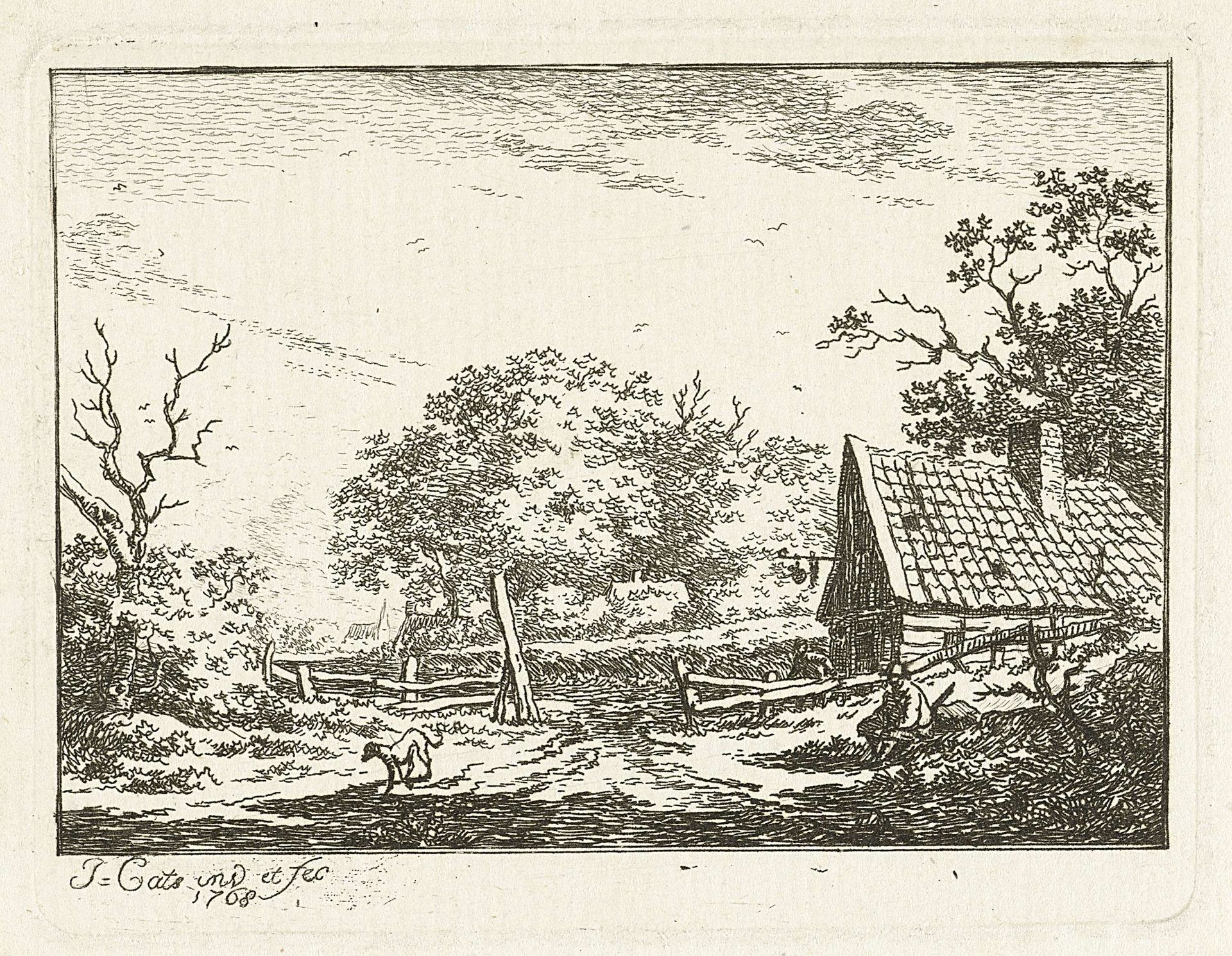 Landschap met zittende man en hond by Jacob Cats