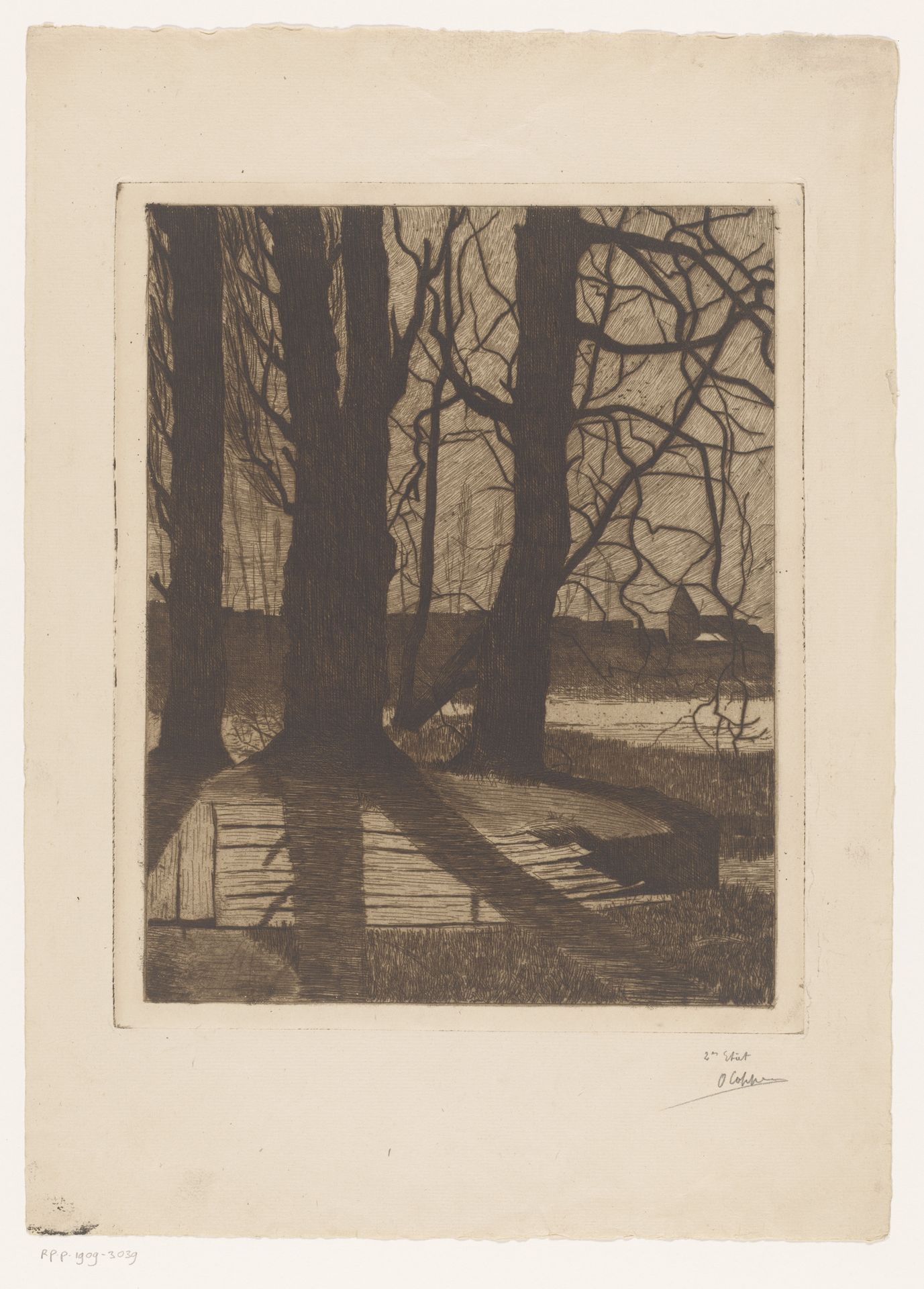 Landschap met vier bomen in de avond by Omer Coppens