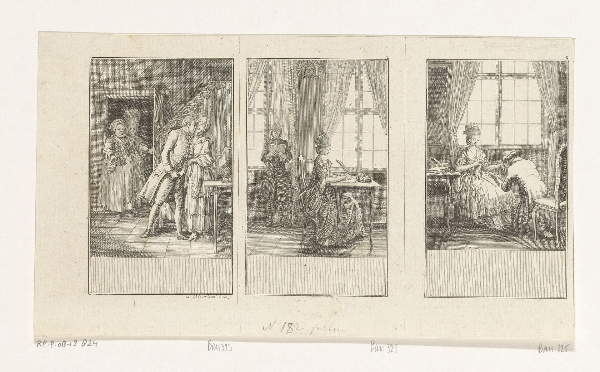 Drie scènes uit Hermes' Sophiens Reise by Daniel Nikolaus Chodowiecki