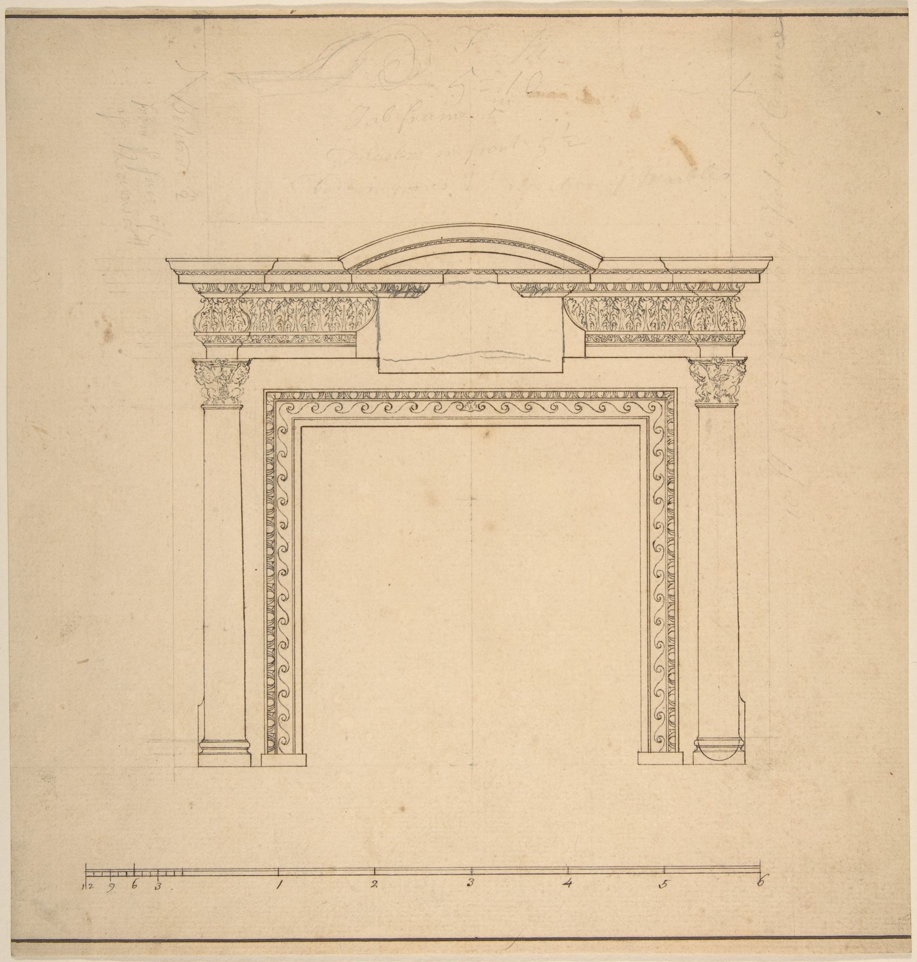 Design for a Chimneypiece with a Frieze with Floral Decoration and Capitals Decorated with Animals by Sir William Chambers