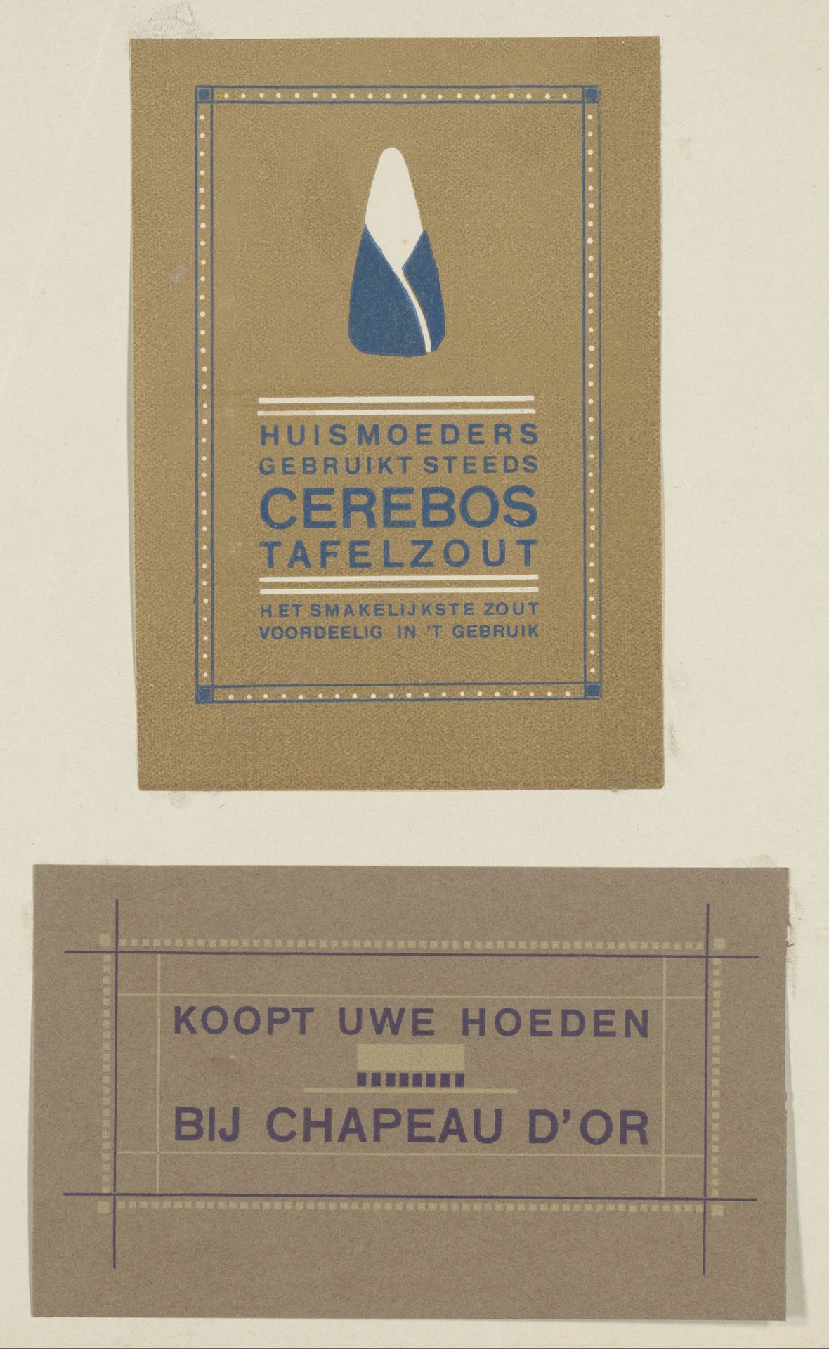 Advertenties voor Cerebos tafelzout en hoeden van Chapeau D'Or by Reinier Willem Petrus de (1874-1952) Vries
