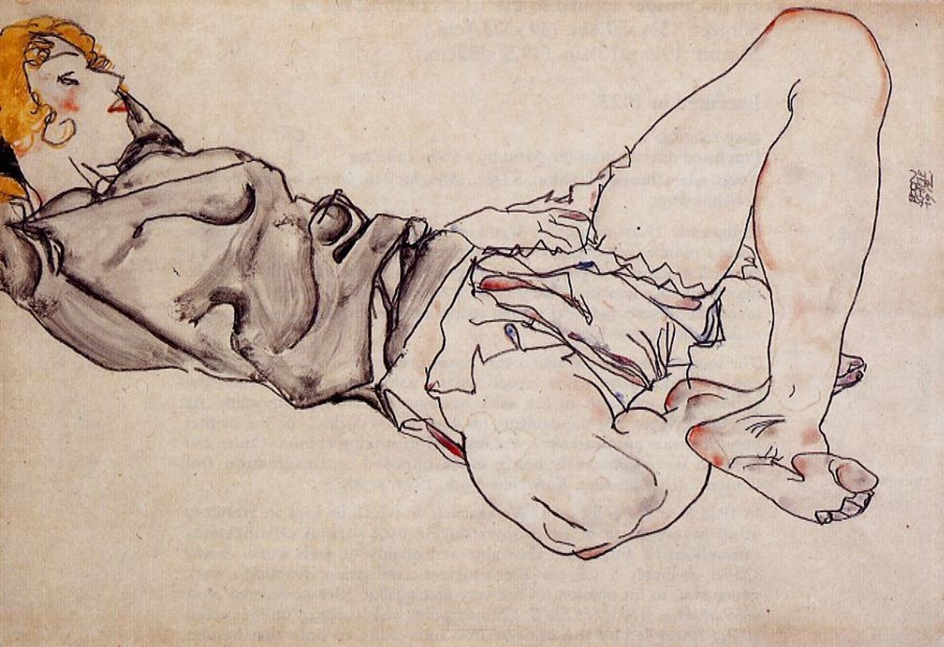 Reclining Woman with Blonde Hair by Egon Schiele