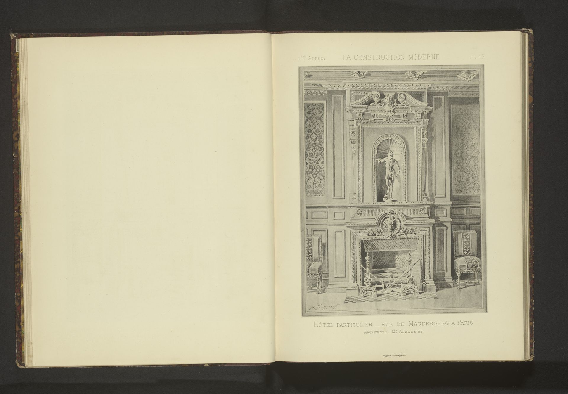 Reproductie van een prent van een schoorsteenmantel in een stadspaleis aan de Rue de Magdebourg in Parijs door H. Toussaint by Paul Dujardin