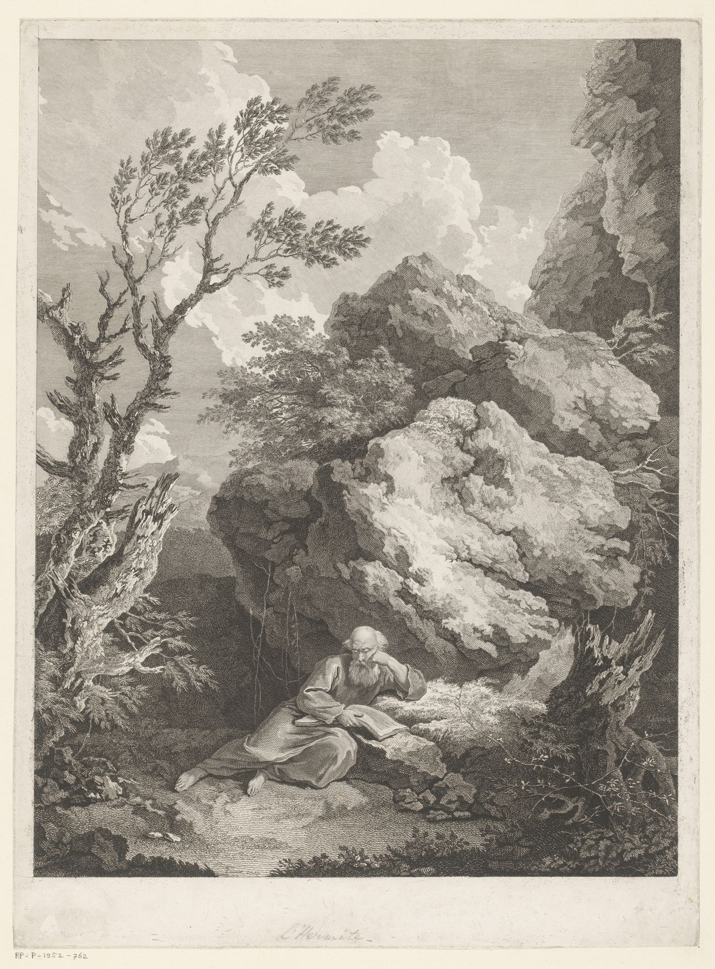 Landschap met kluizenaar bij een rots by Andrew Lawrence