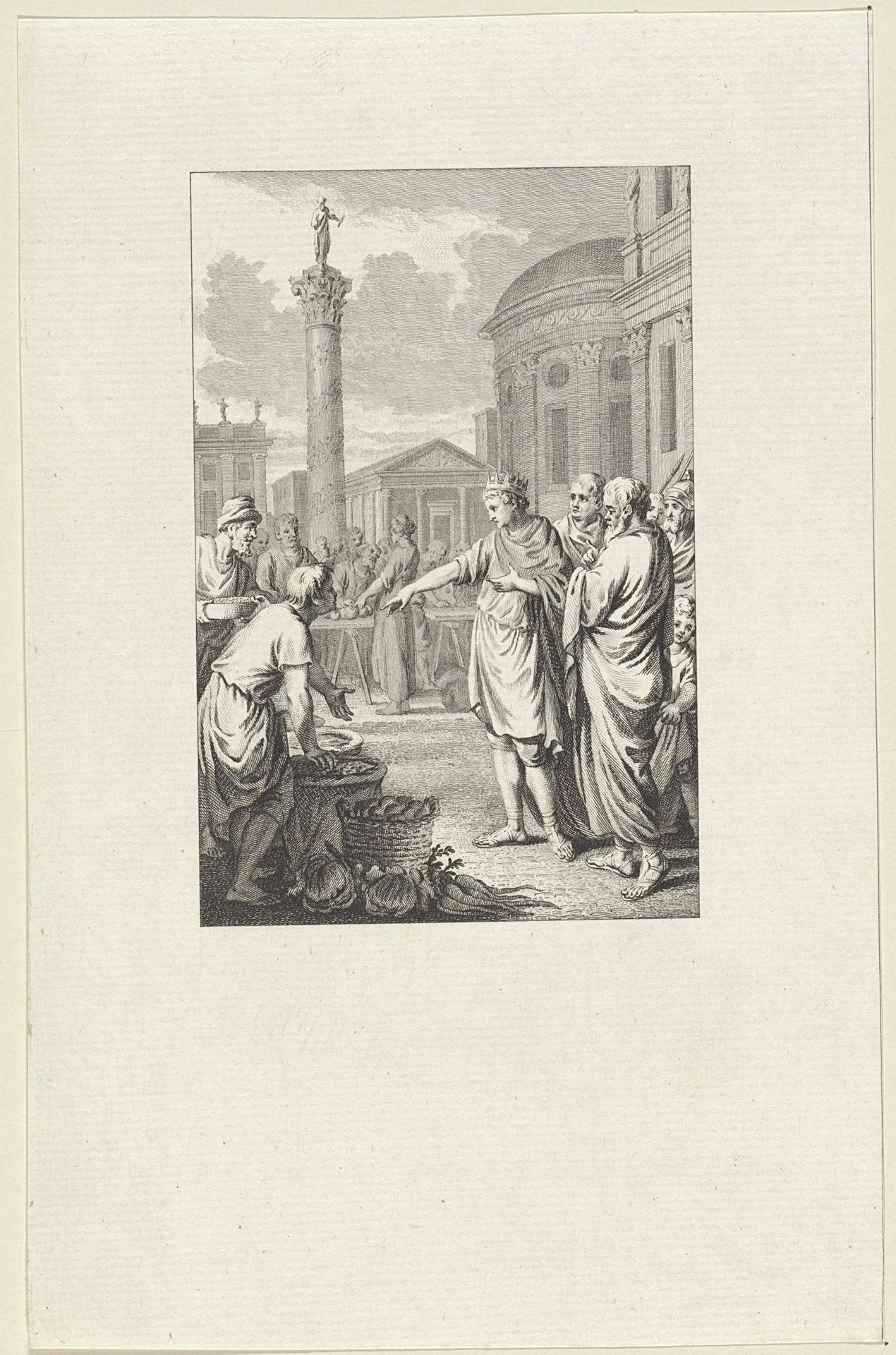 Theophilos van Byzantium op een markt in Constantinopel by Reinier Vinkeles