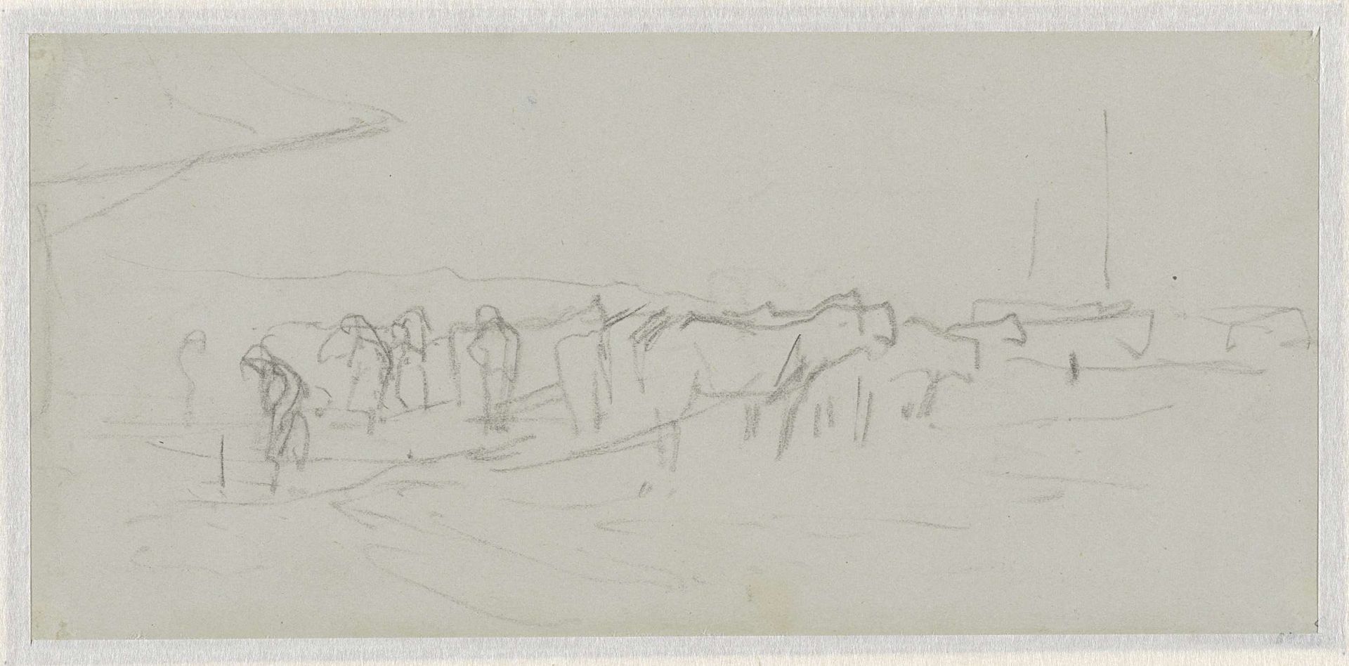 Strand met paarden en schuiten by Anton Mauve