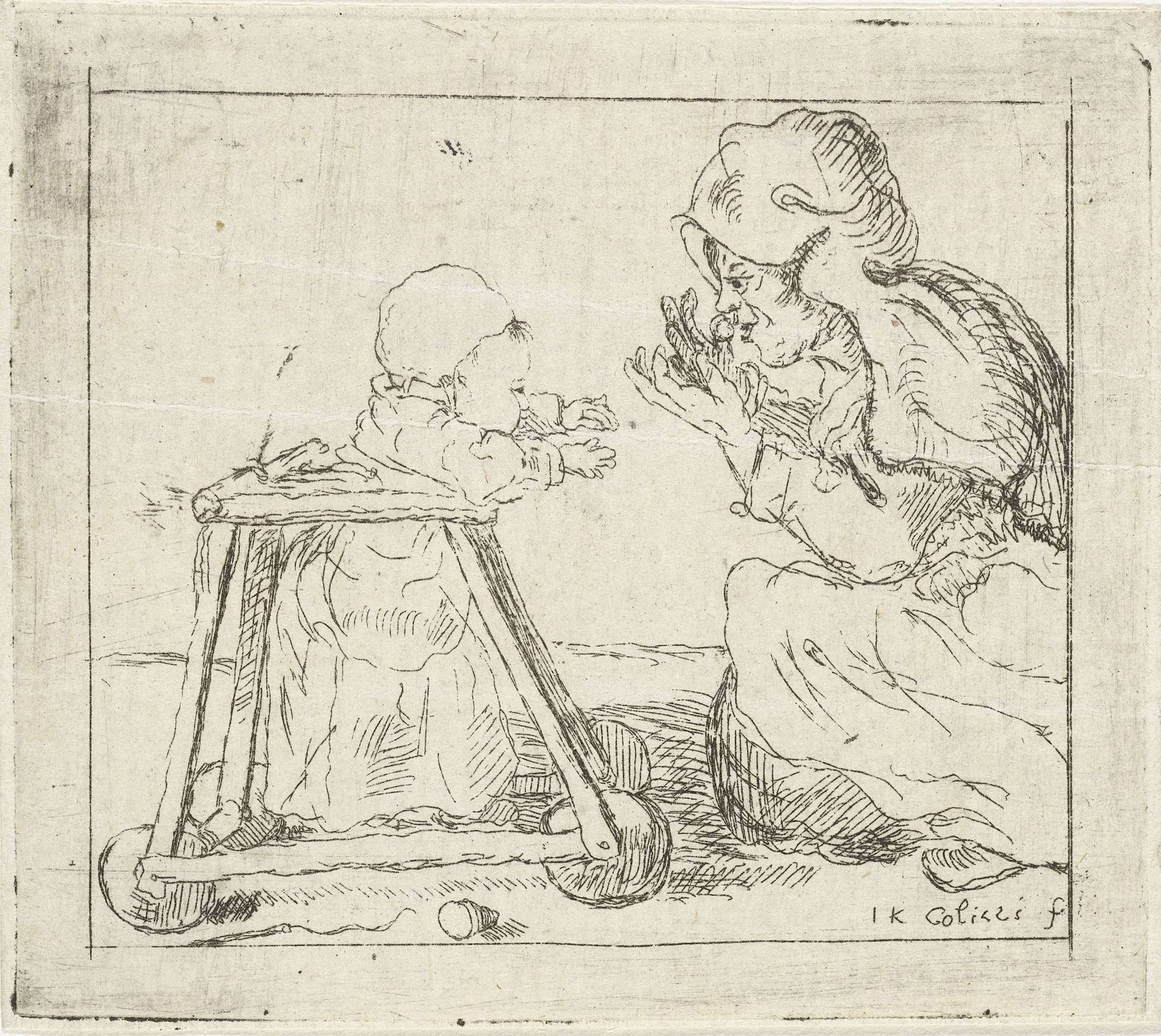 Vrouw met kind in loopwagen by Johan Antoni Kauclitz Colizzi