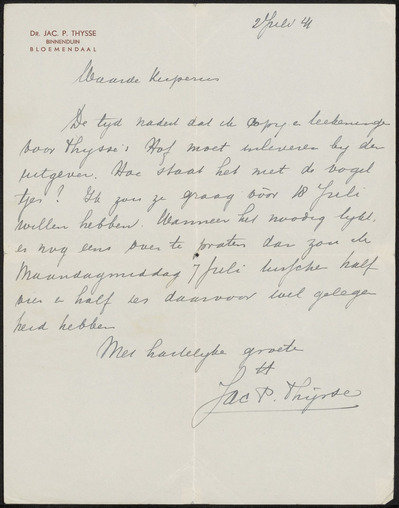 Brief aan Sjoerd Kuperus by Jac. P. Thijsse