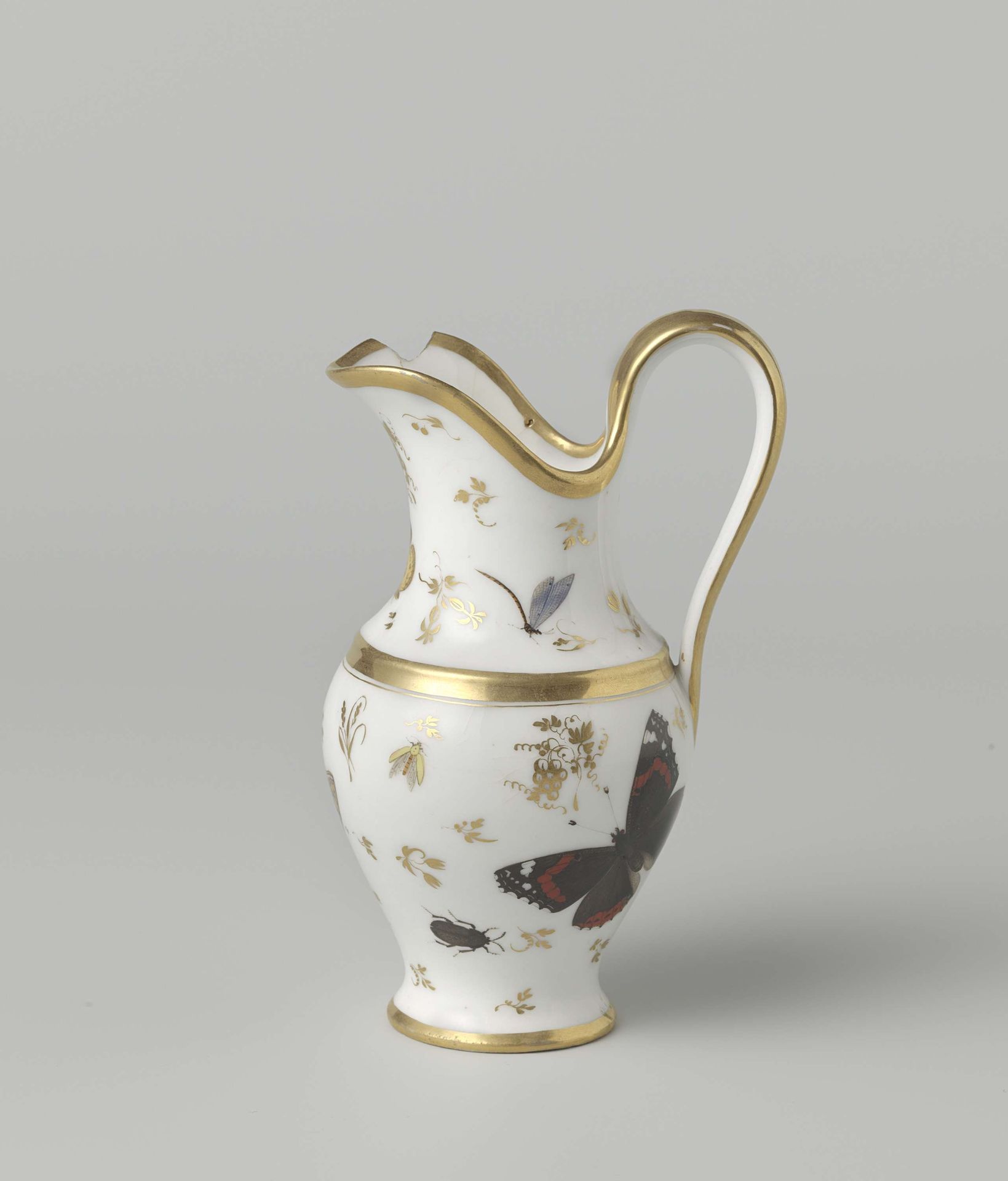 Milk jug with insects, flower sprays and grapevines by Rue Thiroux Parijs