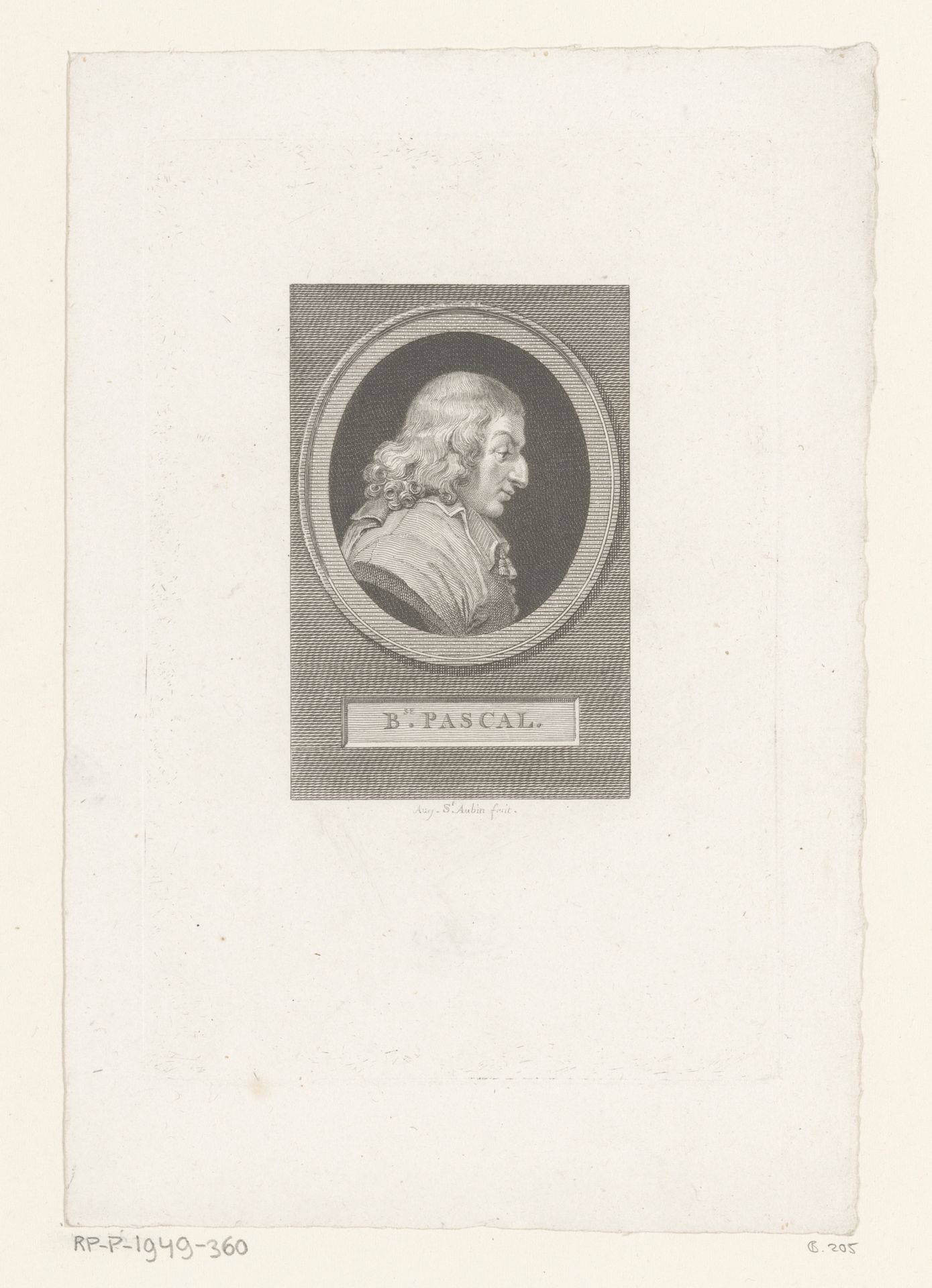 Portret van Blaise Pascal by Augustin de Saint-Aubin
