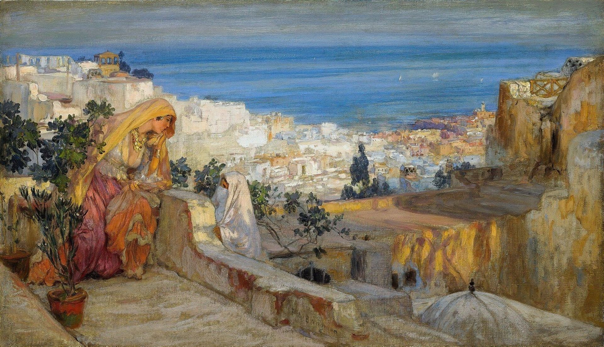 Arab Women On A Rooftop, Algiers Beyond by Frederick Arthur Bridgman