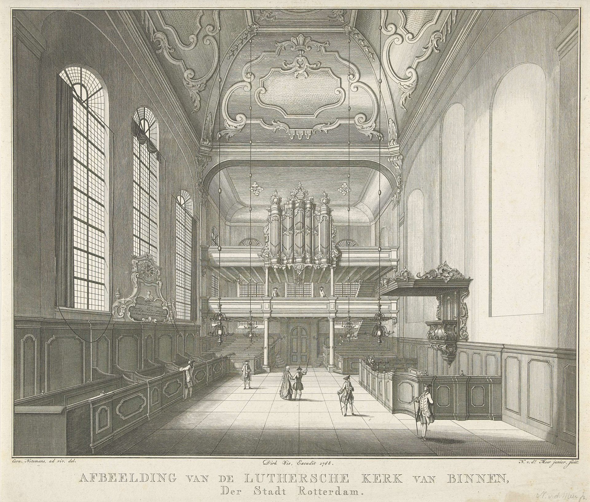 Interieur van de Lutherse kerk te Rotterdam by Noach van der (II) Meer