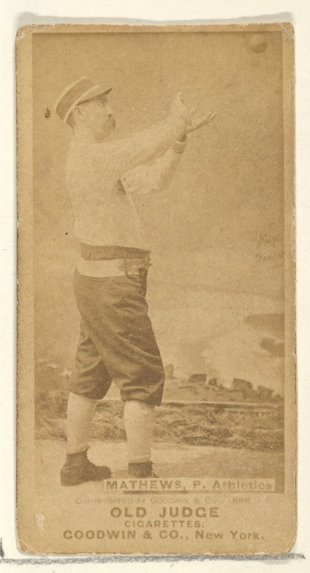 Mathews, Pitcher, Philadelphia Athletics, from the Old Judge series (N172) for Old Judge Cigarettes by Goodwin & Company