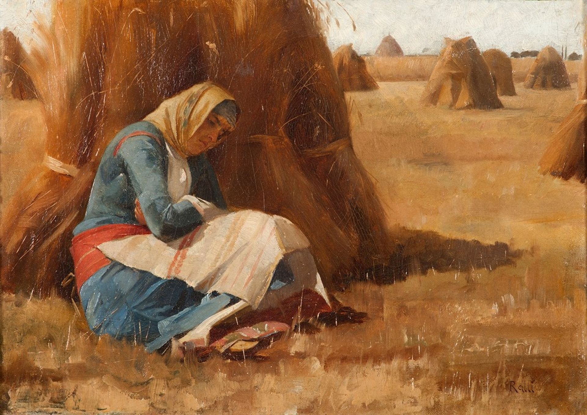 Resting by a haystack by Theodoros Ralli