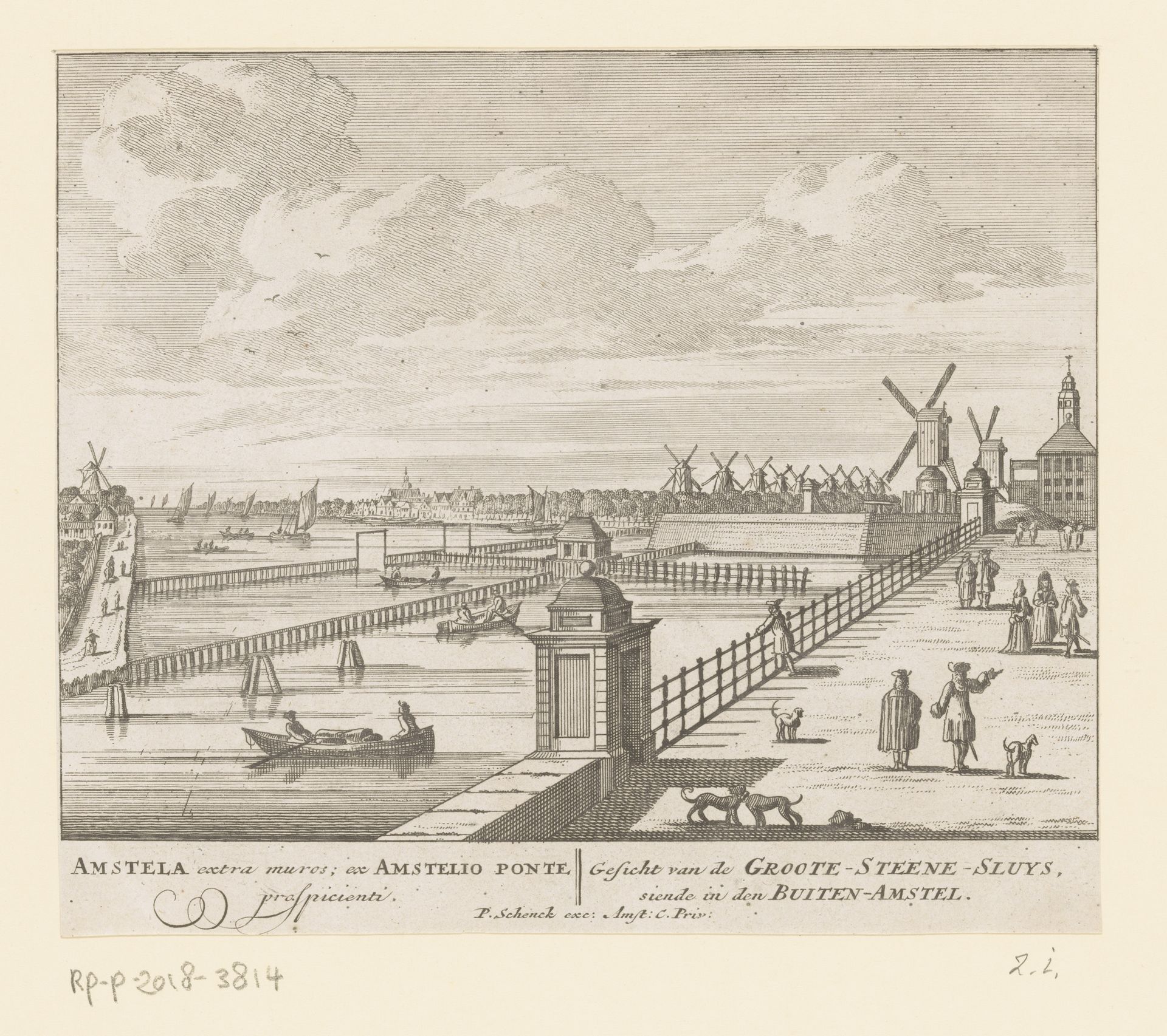Gezicht op de Hogesluis en de Amstel, met links de Weesperzijde en rechts de Utrechtsepoort by Anonymous