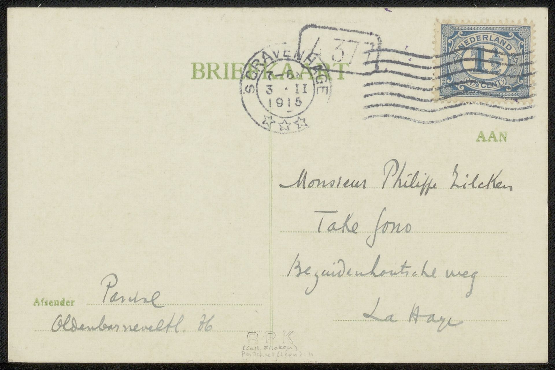 Briefkaart aan Philip Zilcken by Léon Paschal