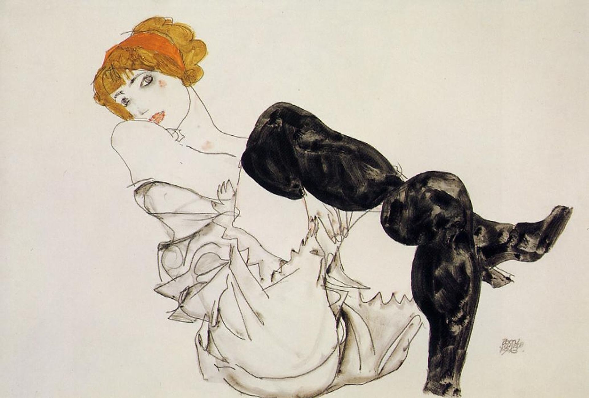 Woman in Black Stockings by Egon Schiele