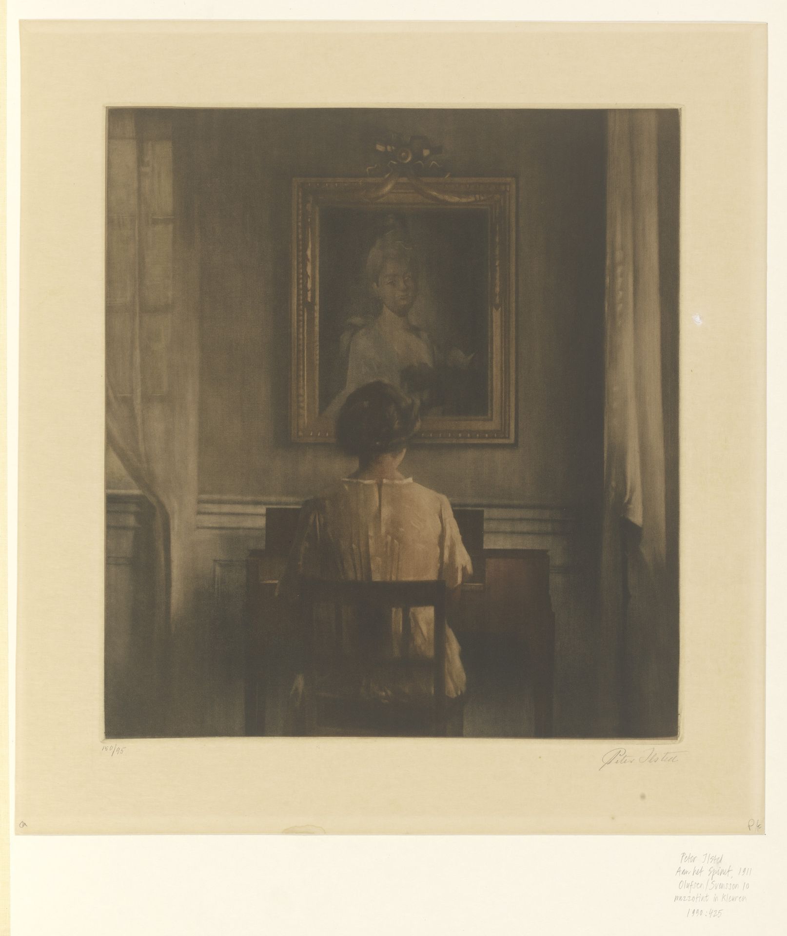 Vrouw op de rug gezien, spelend op een spinet by Peter Ilsted
