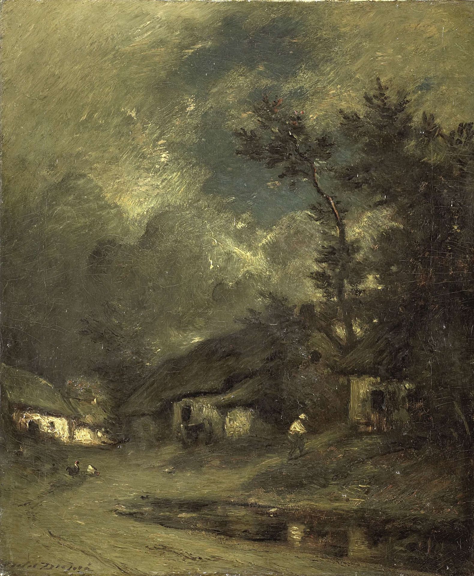 A Village by Night by Jules Dupre