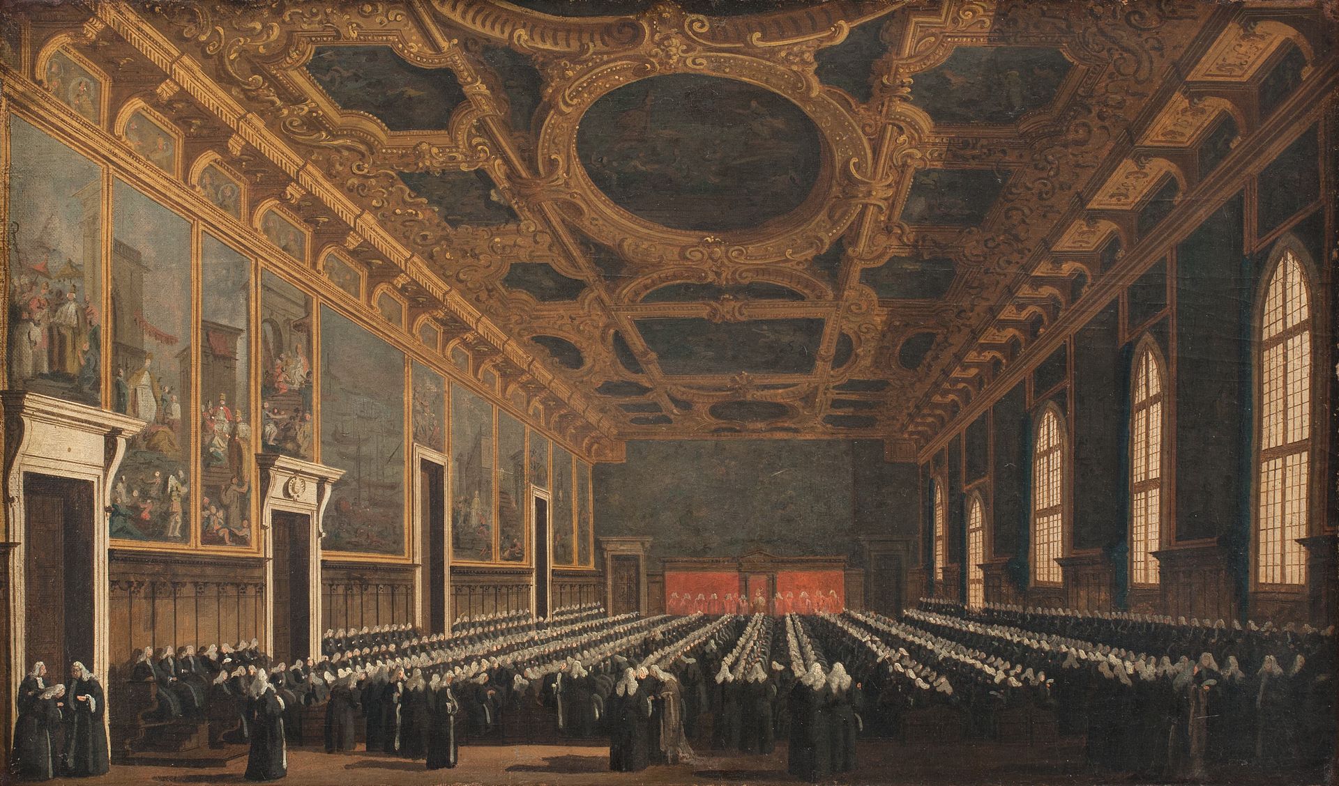 The Doge and Grand Council in Sala del Maggior Consiglio by Canaletto