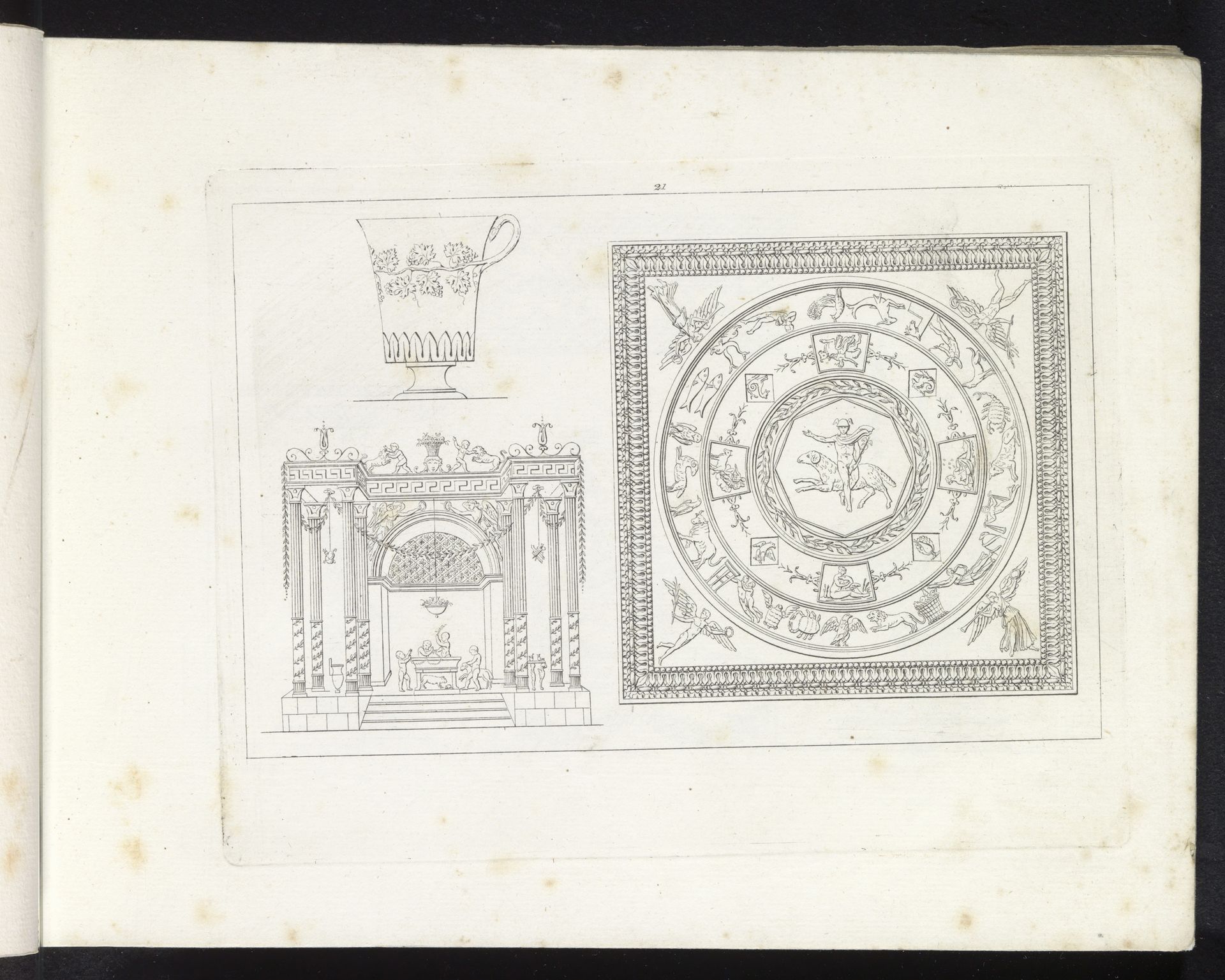 Vaas, paneel met Mercurius en een ornamentele altaarruimte by Pietro Ruga