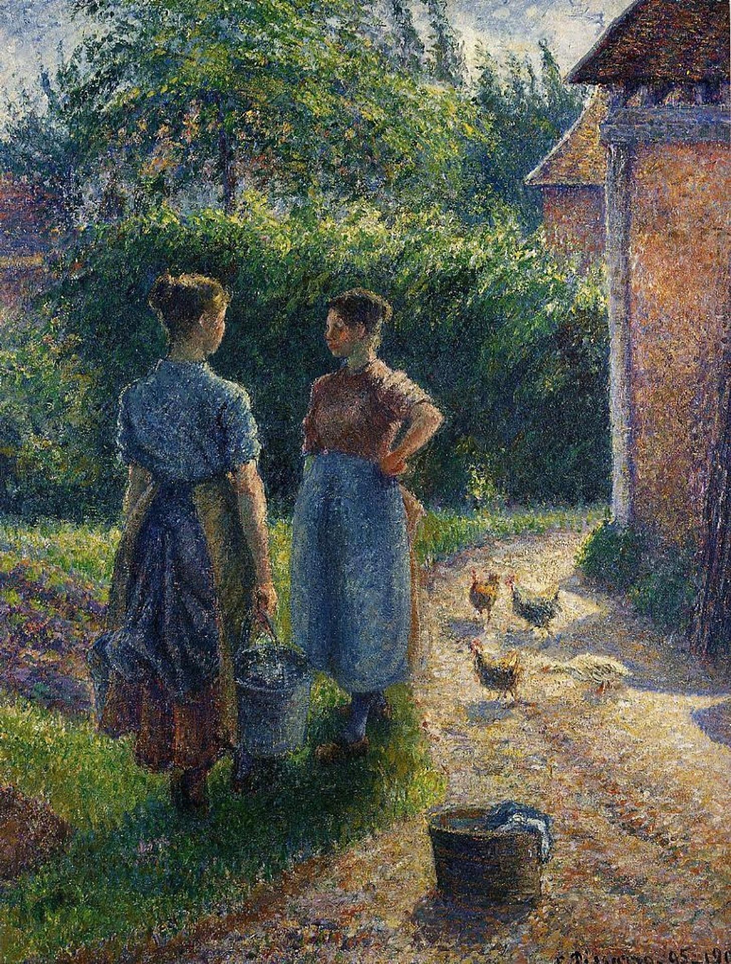 Peasants Chatting in the Farmyard, Eragny by Camille Pissarro