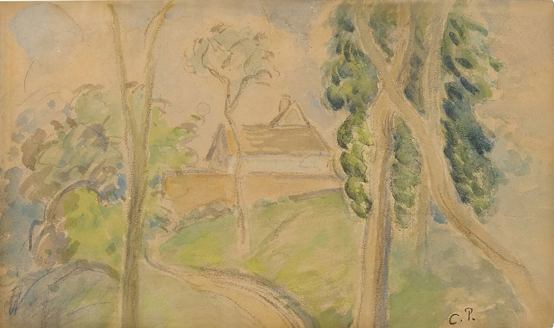 Country Scene with a House along a Road by Camille Pissarro