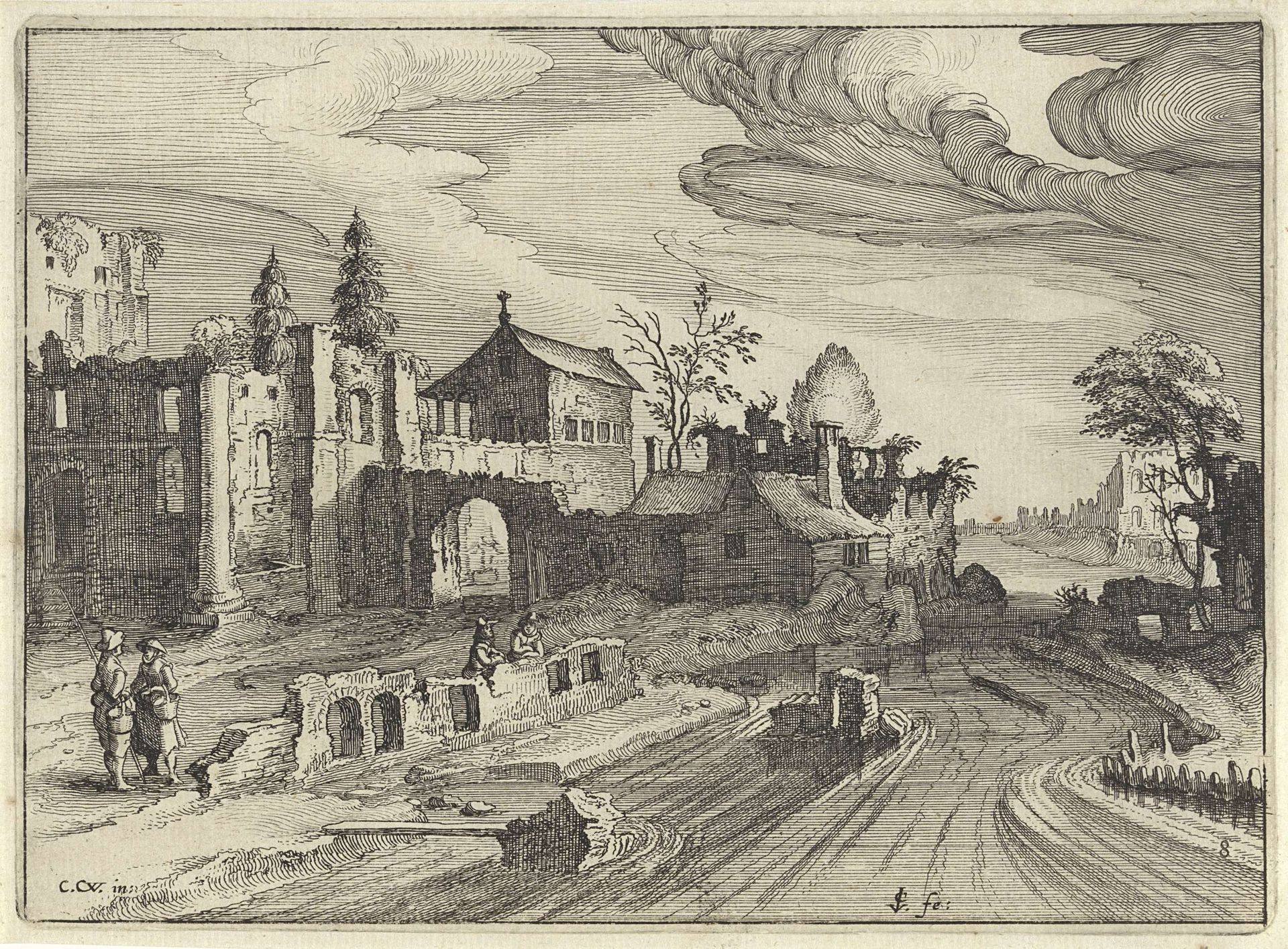 Huis tussen ruïnes by Claes Jansz. Visscher