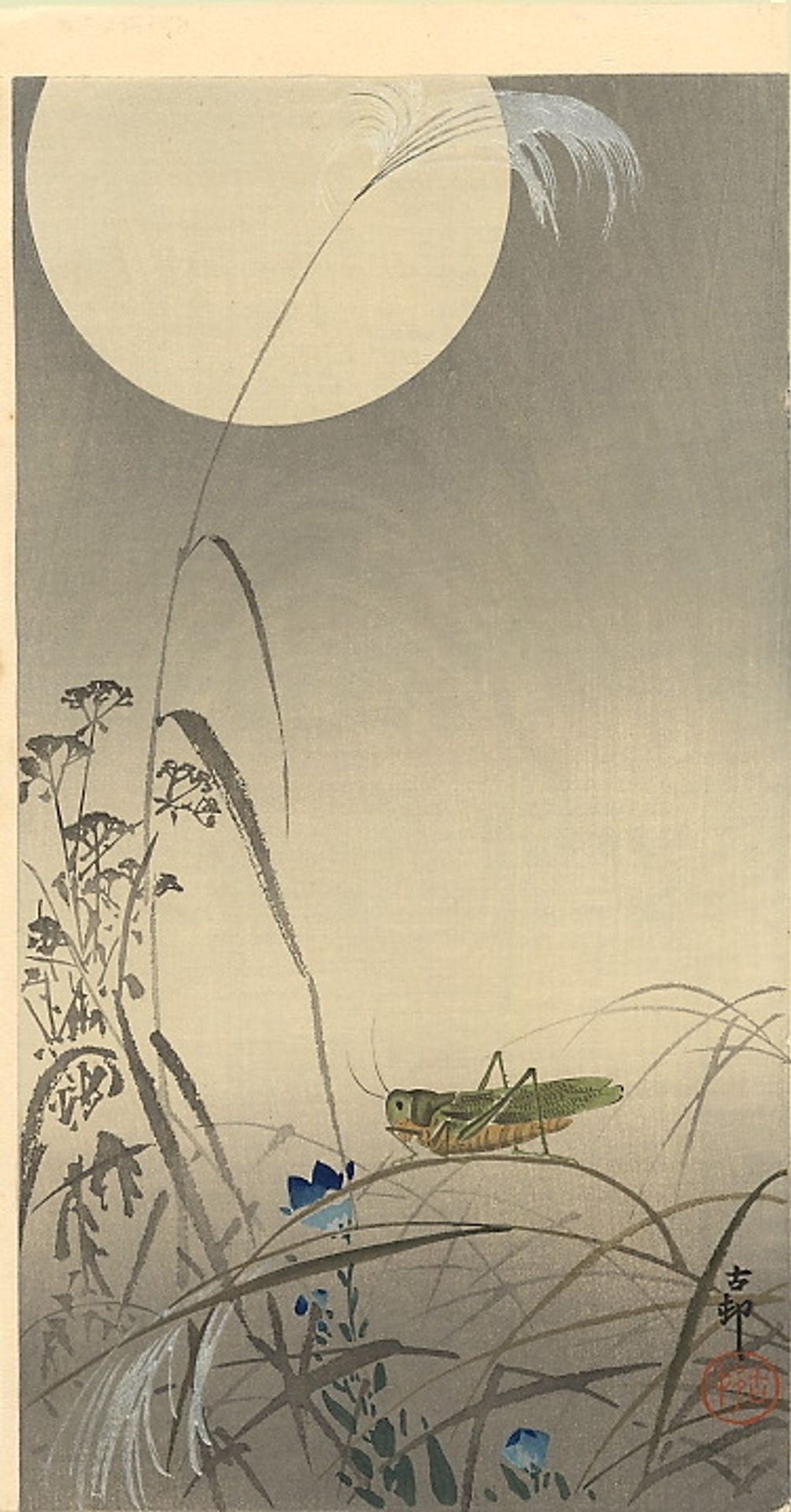Grasshoper and Fool Moon by Ohara Koson
