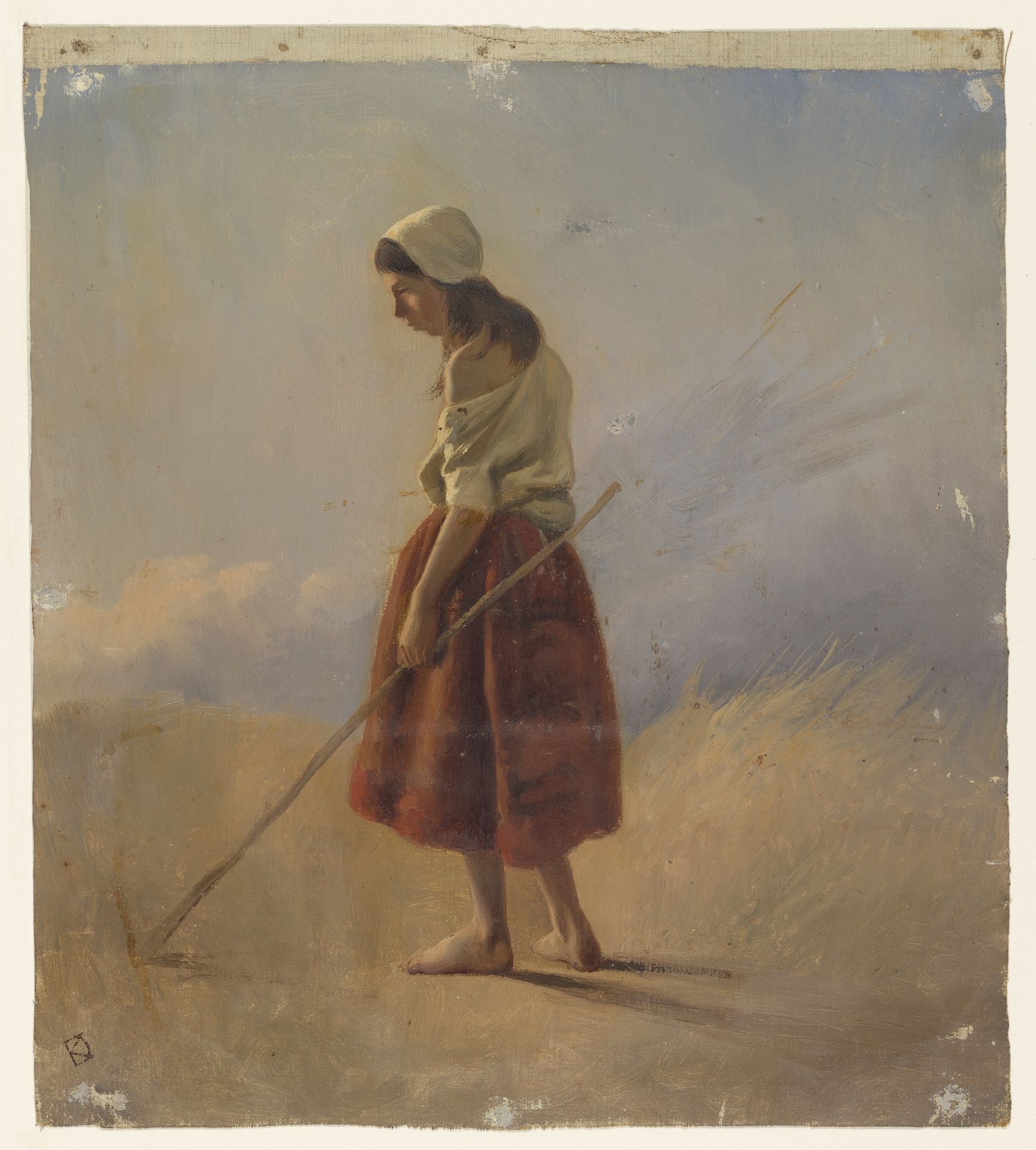 Staande boerenmeisje met stok by Johan Daniël Koelman