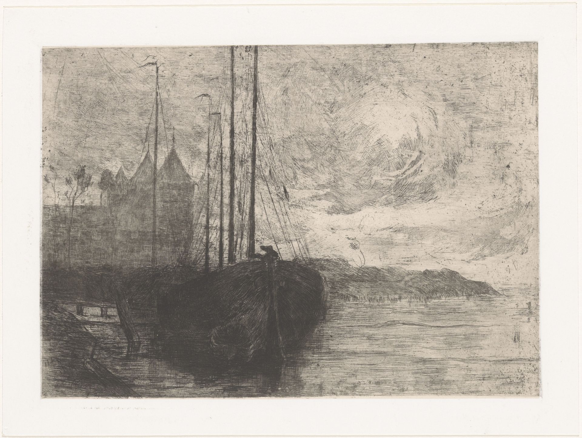 Zeilschip op een rivier by Etha Fles