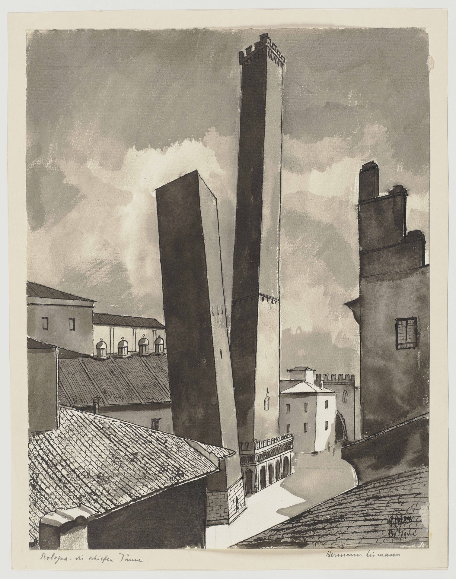 Die beiden Türme Garisenda und Asinelli in Bologna by Hermann Lismann