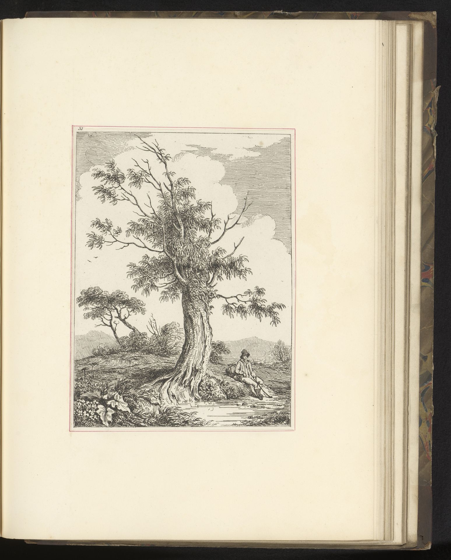 Landschap met een rustende reiziger bij een boom by Edward Edwards