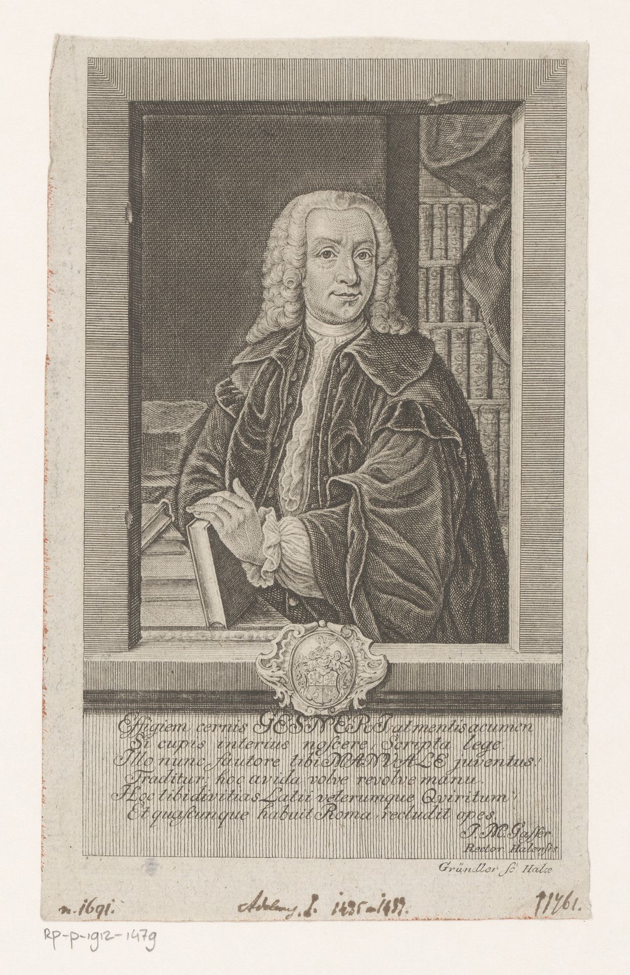 Portret van Johann Matthias Gesner by Gottfried August Gründler