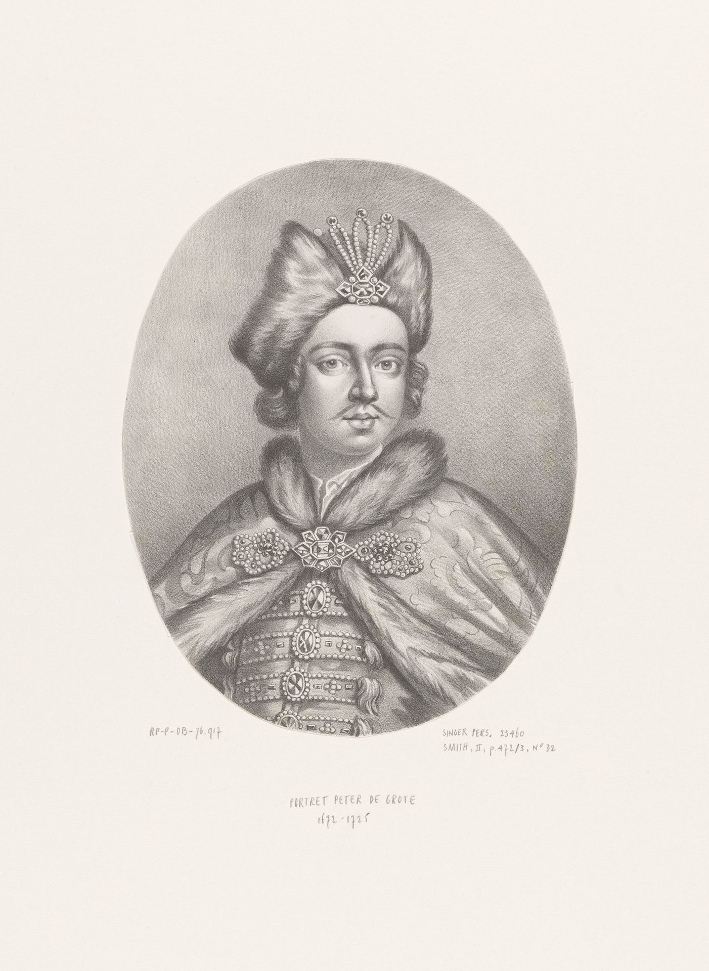Portret van Peter I, keizer van Rusland, op 28-jarige leeftijd by William (I) Faithorne