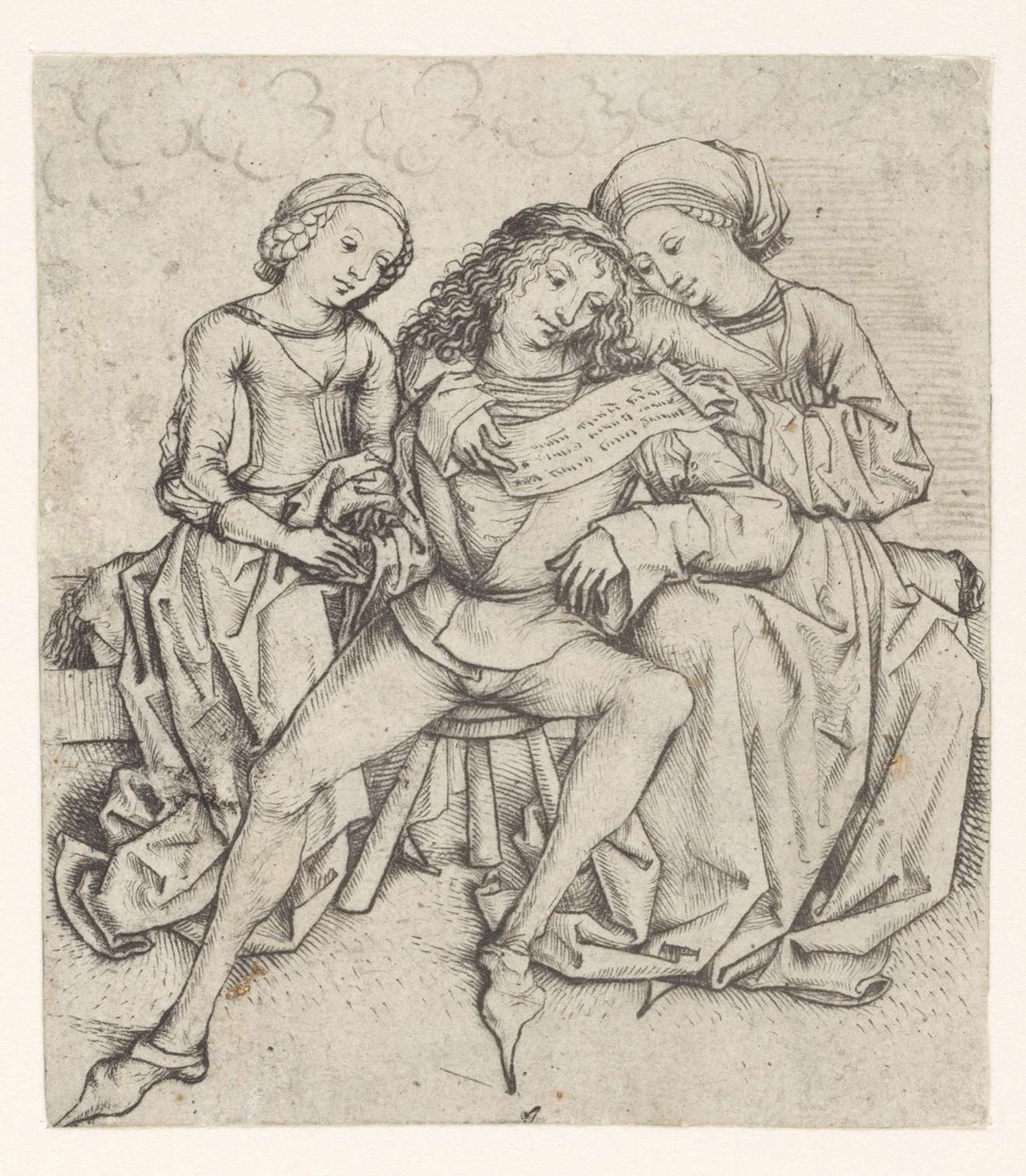Jongeman en twee meisjes by Meester van het Amsterdamse Kabinet