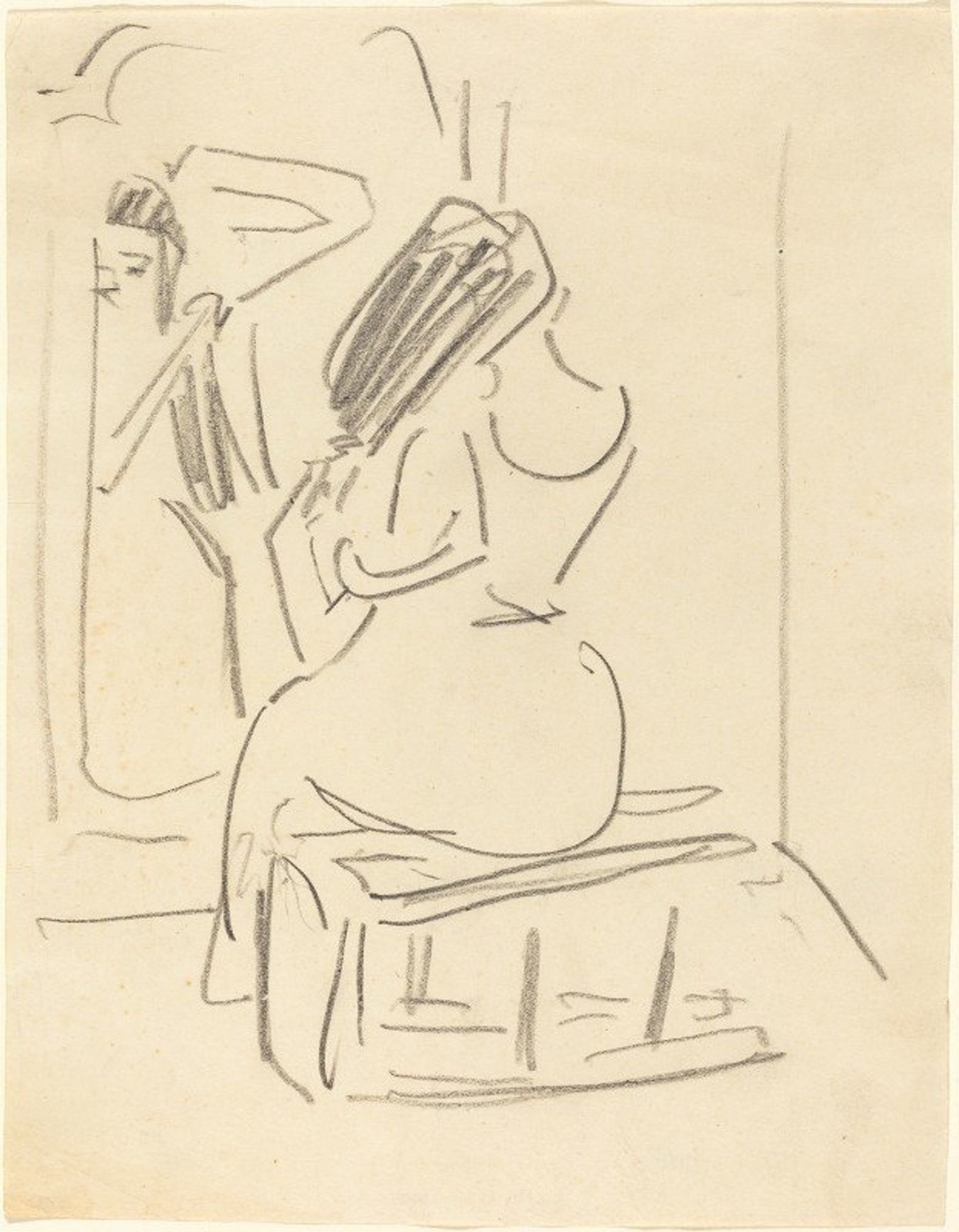 A Woman Combing Her Hair in Front of a Mirror by Ernst Ludwig Kirchner