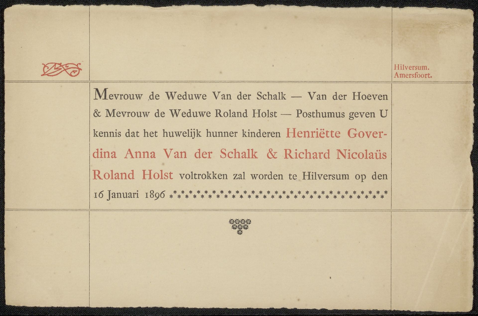 Huwelijksaankondiging aan Philip Zilcken by Anonymous