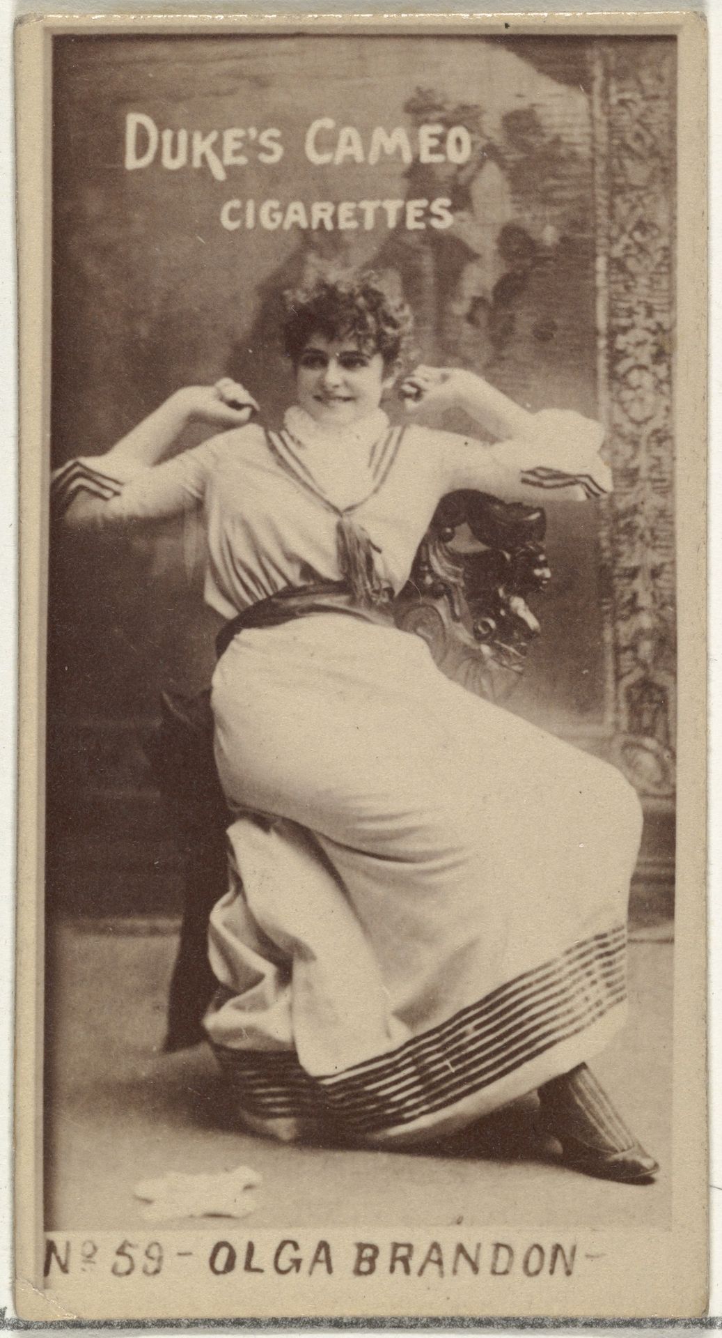 Card Number 59, Olga Brandon, from the Actors and Actresses series (N145-4) issued by Duke Sons & Co. to promote Cameo Cigarettes by W. Duke, Sons & Co.