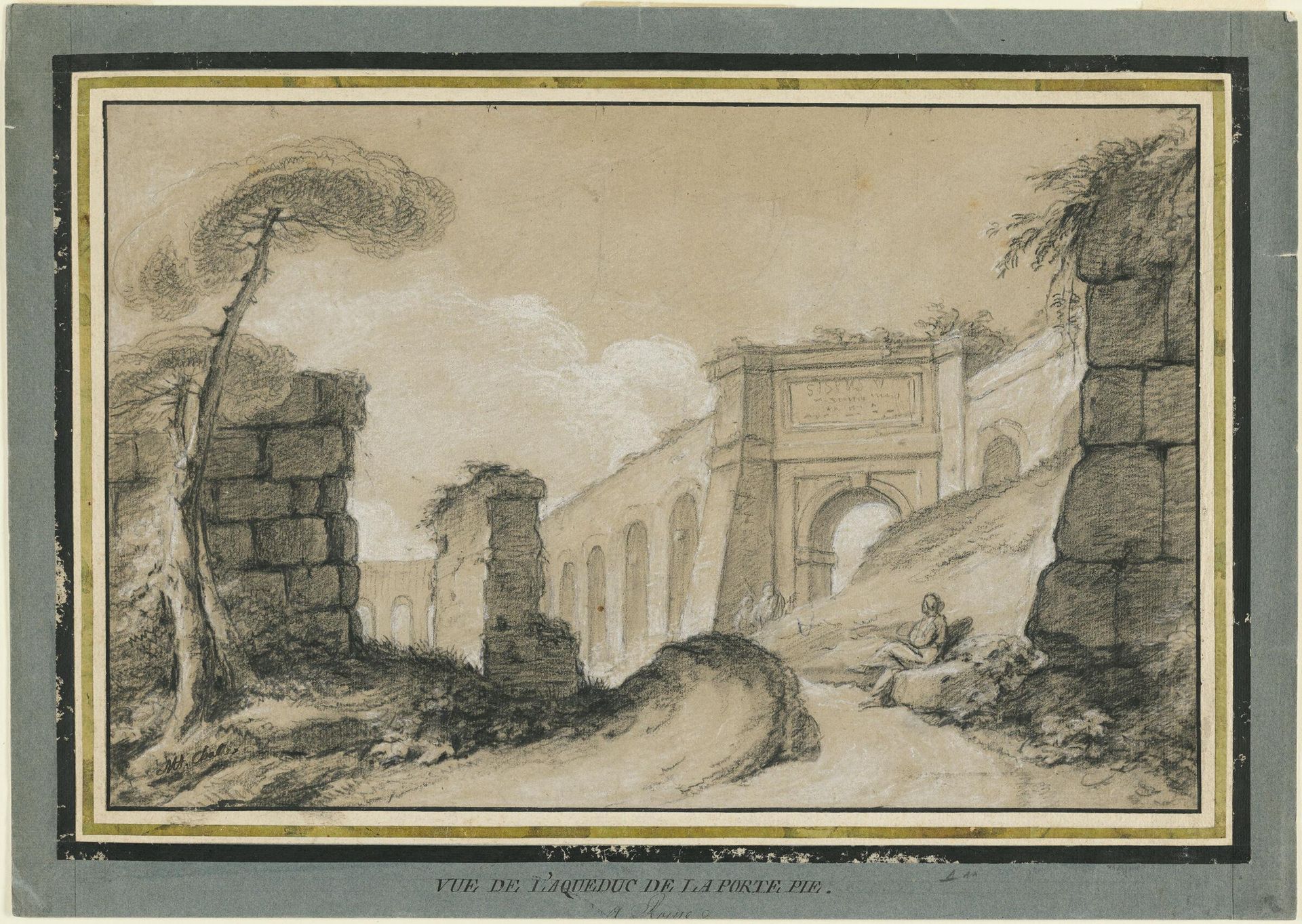 Ancient Aqueduct at the Porta Pio, Rome by Charles-Michel-Ange Challes