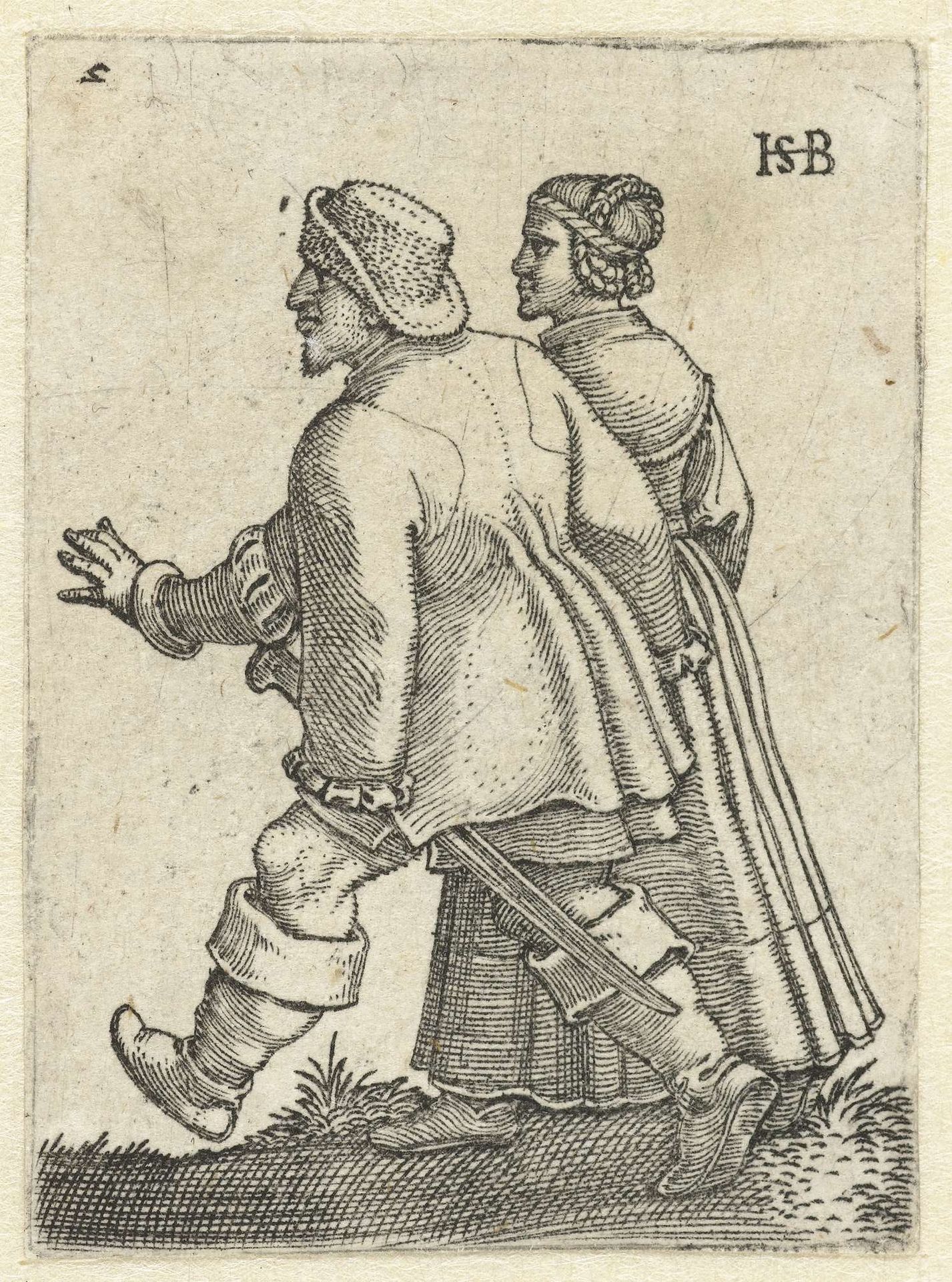 Dansend boerenpaar by Sebald Beham