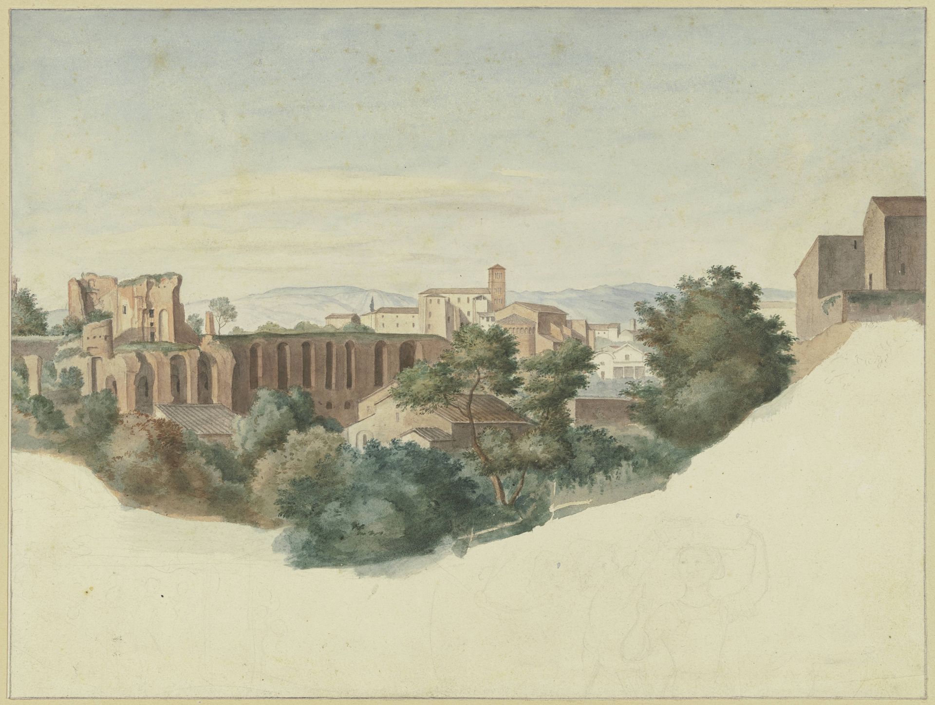 Blick auf SS. Giovanni e Paolo in Rom by Friedrich Olivier