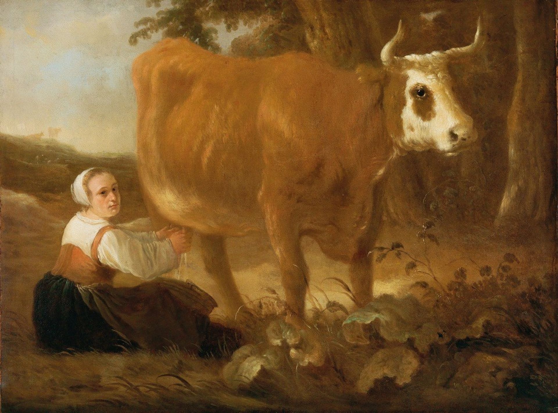 A Milkmaid With A Cow by Aelbert Cuyp