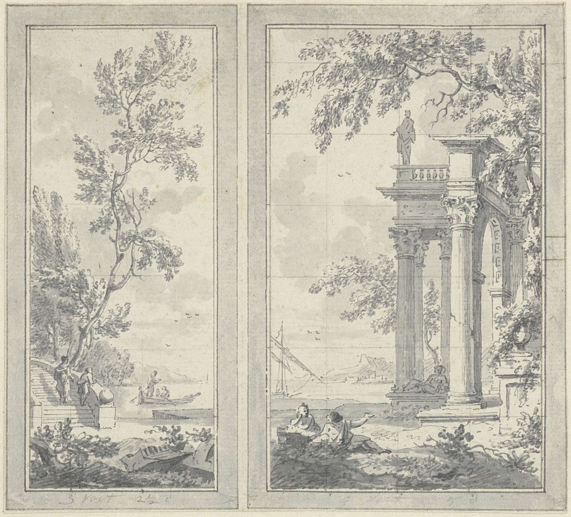 Ontwerp voor een wandschildering met arcadisch landschap voor Lublink by Jean Grandjean