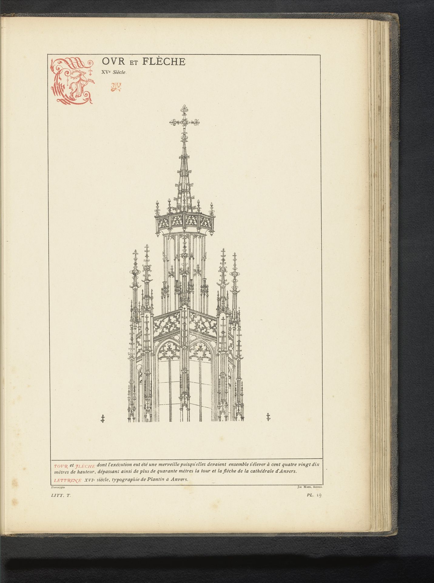 Reproductie van een prent van de torens van de Sint-Waltrudiskerk te Bergen by Anonymous