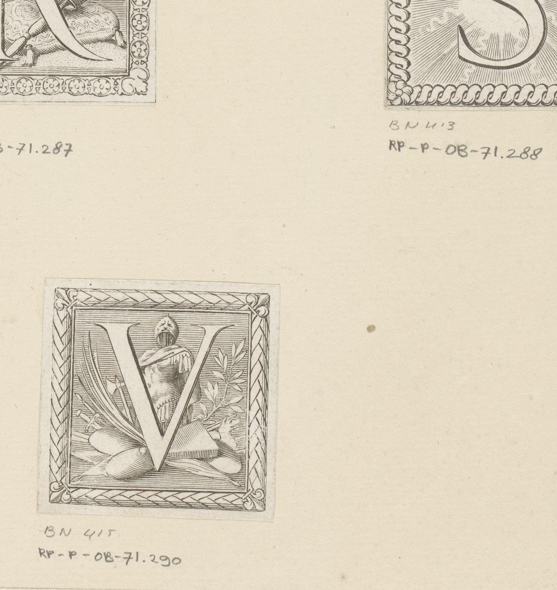 Letter V met wapenrusting by Claude Mellan